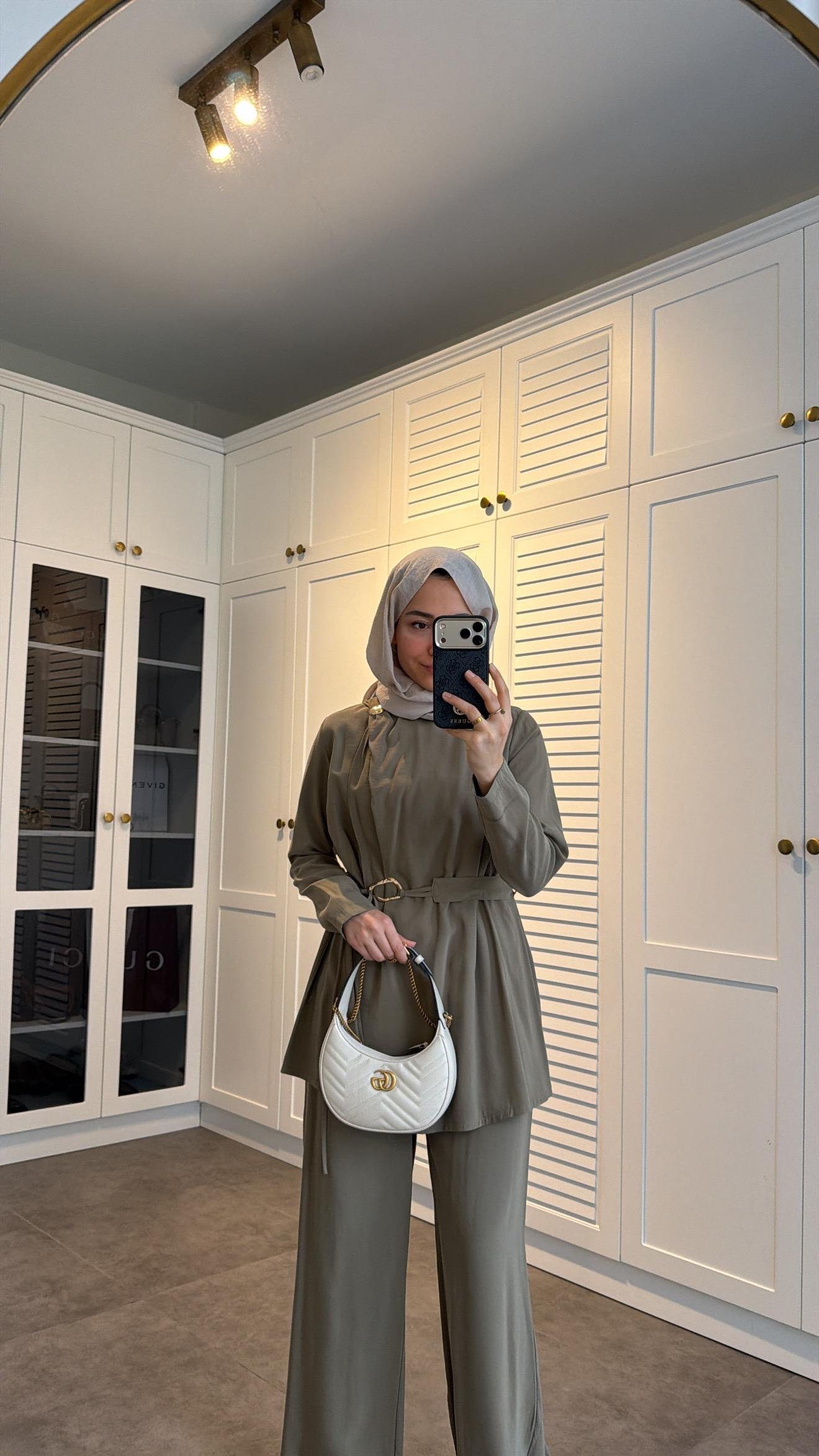 Lina Broş Kemer Detaylı Modal Takım Olive