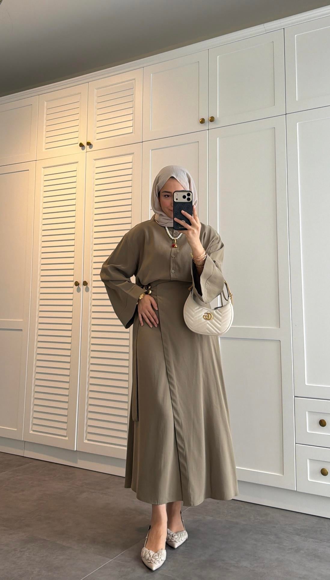 Lina Broş Kemer Detaylı Modal Takım Olive