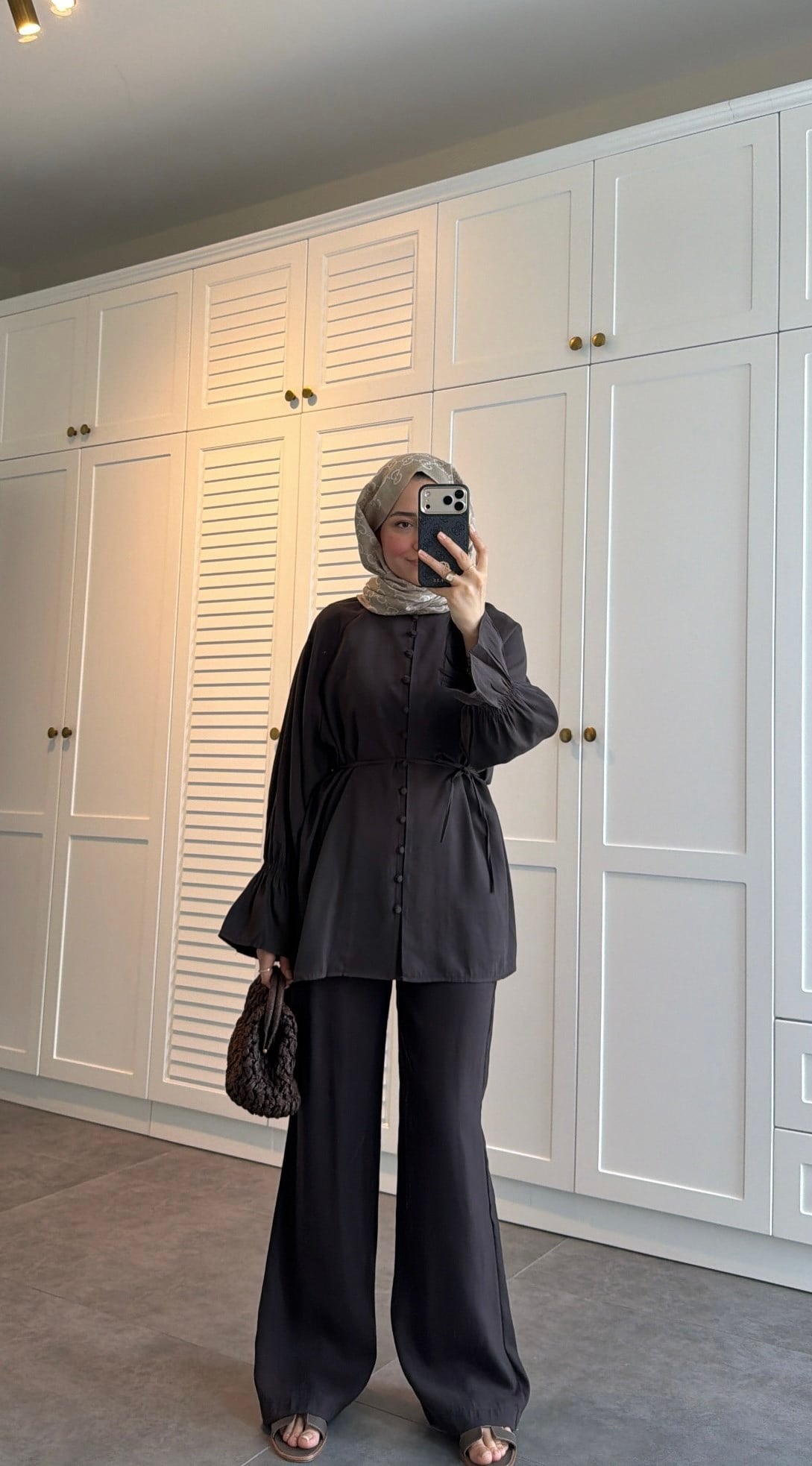 Milano Düğmeli Oversize Takım Kahve