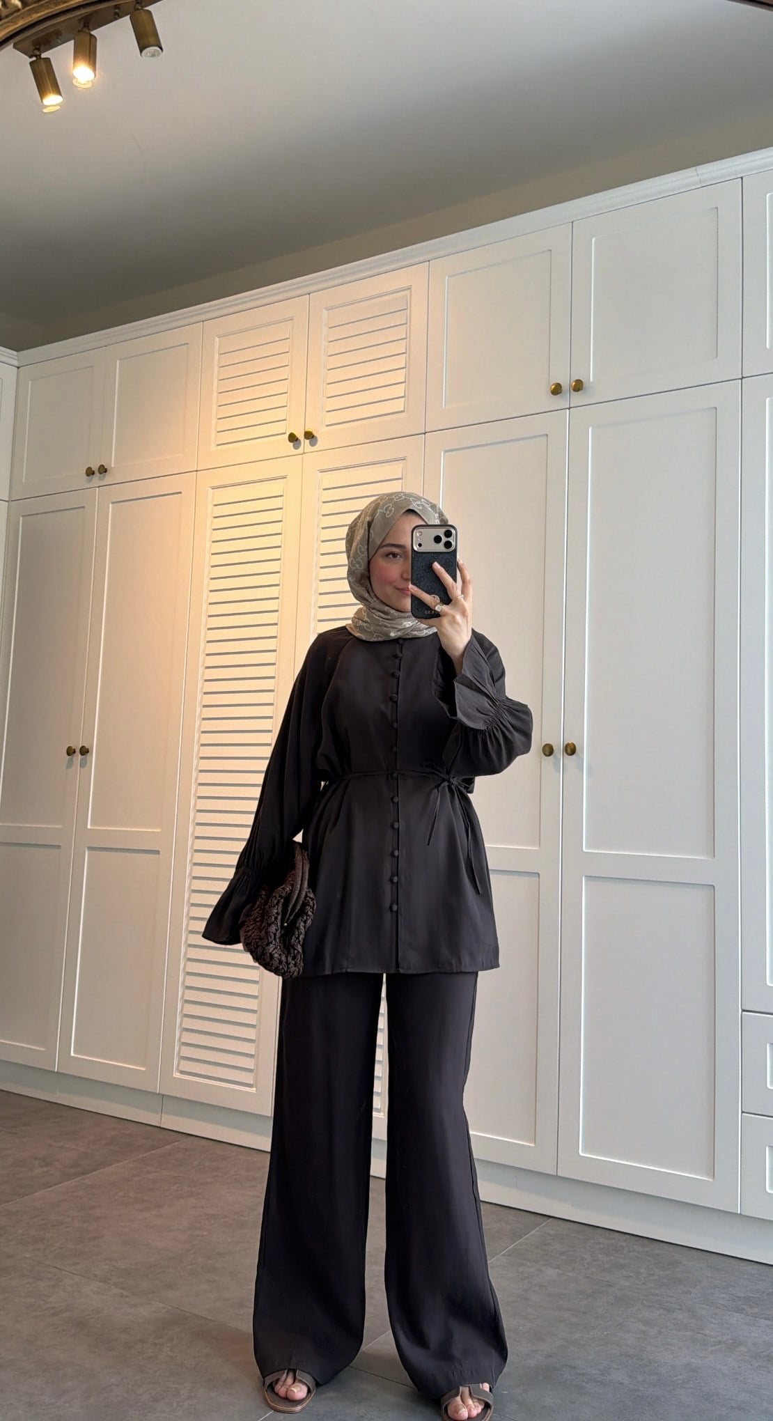 Milano Düğmeli Oversize Takım Kahve