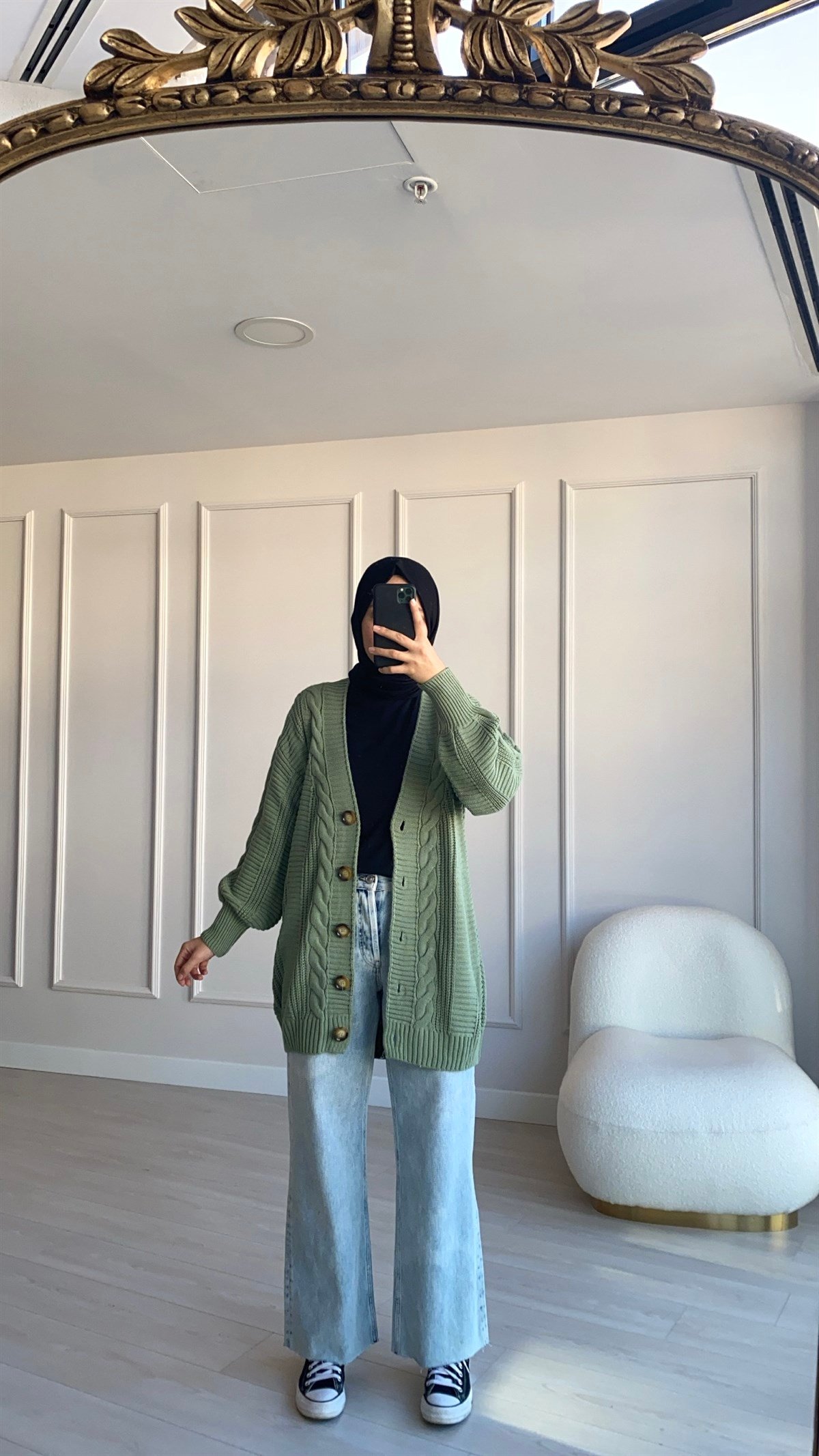 Mint Örgü Detaylı Hırka