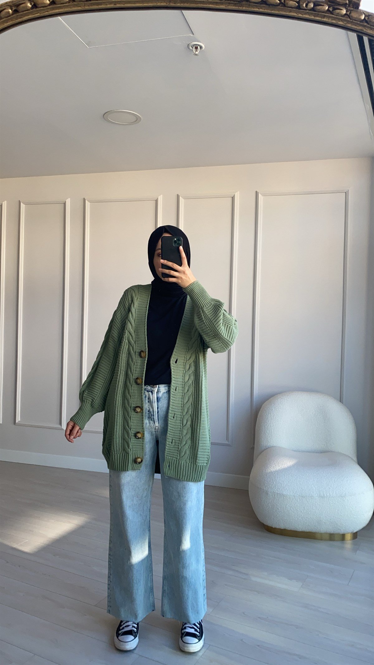 Mint Örgü Detaylı Hırka