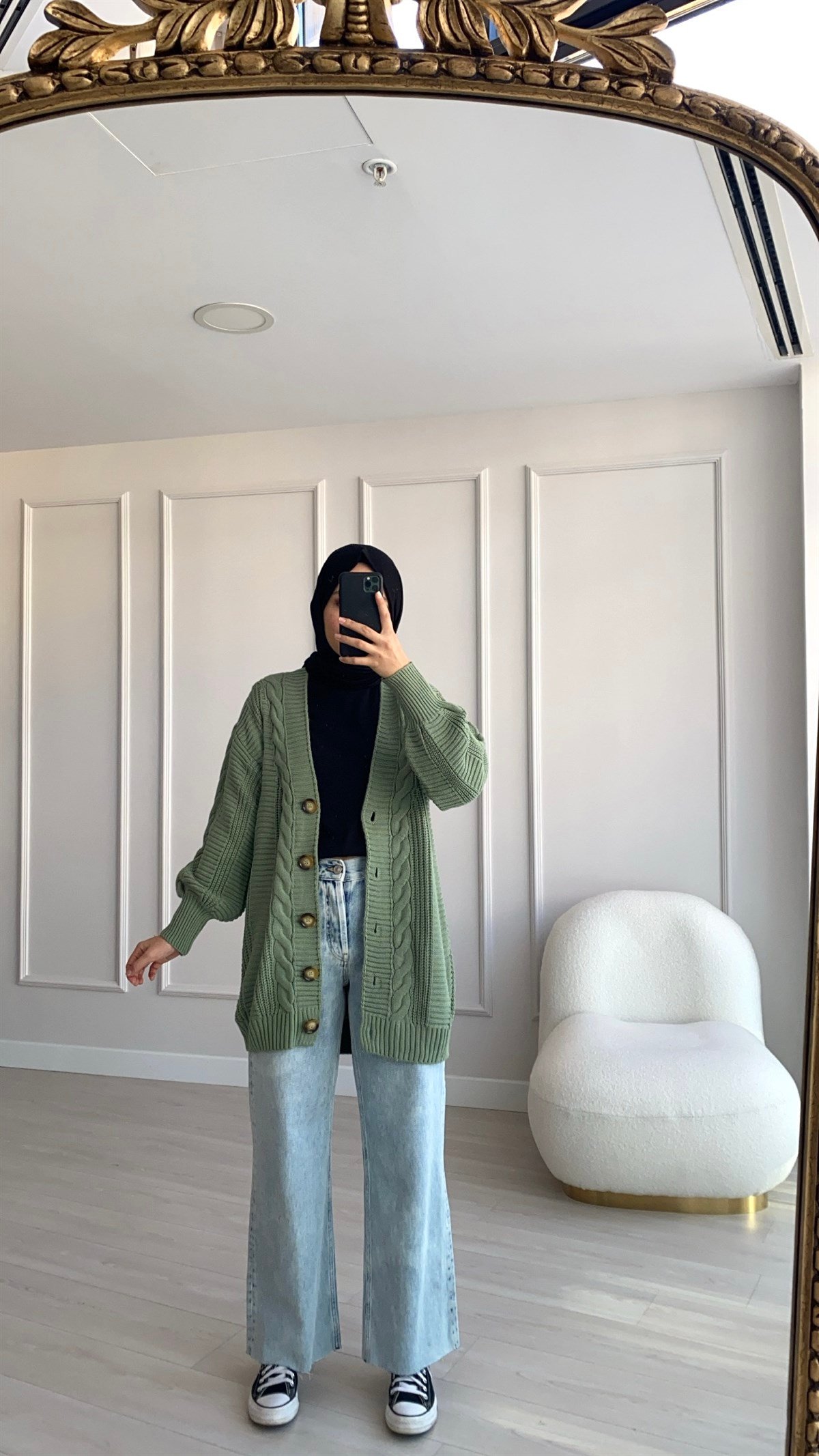 Mint Örgü Detaylı Hırka