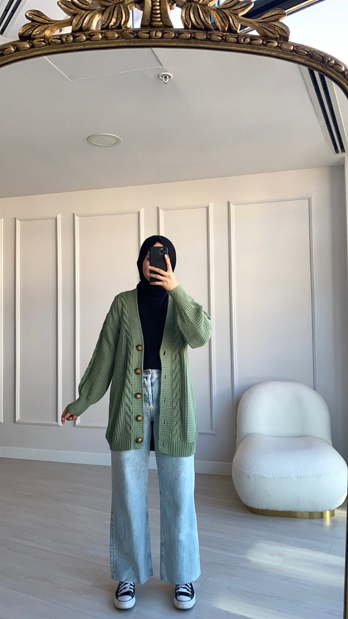 Mint Örgü Detaylı Hırka