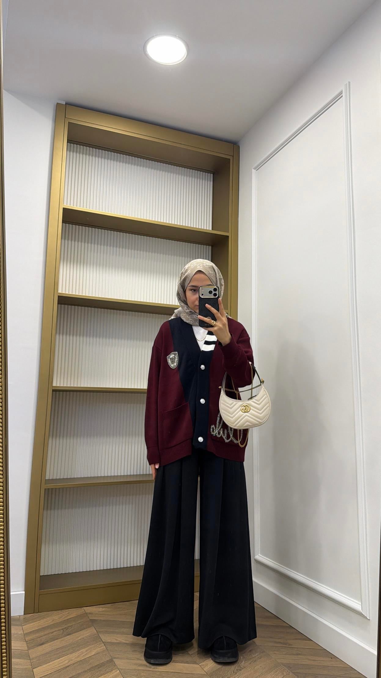 Muadil Tasarım Taşlı Hırka Bordo