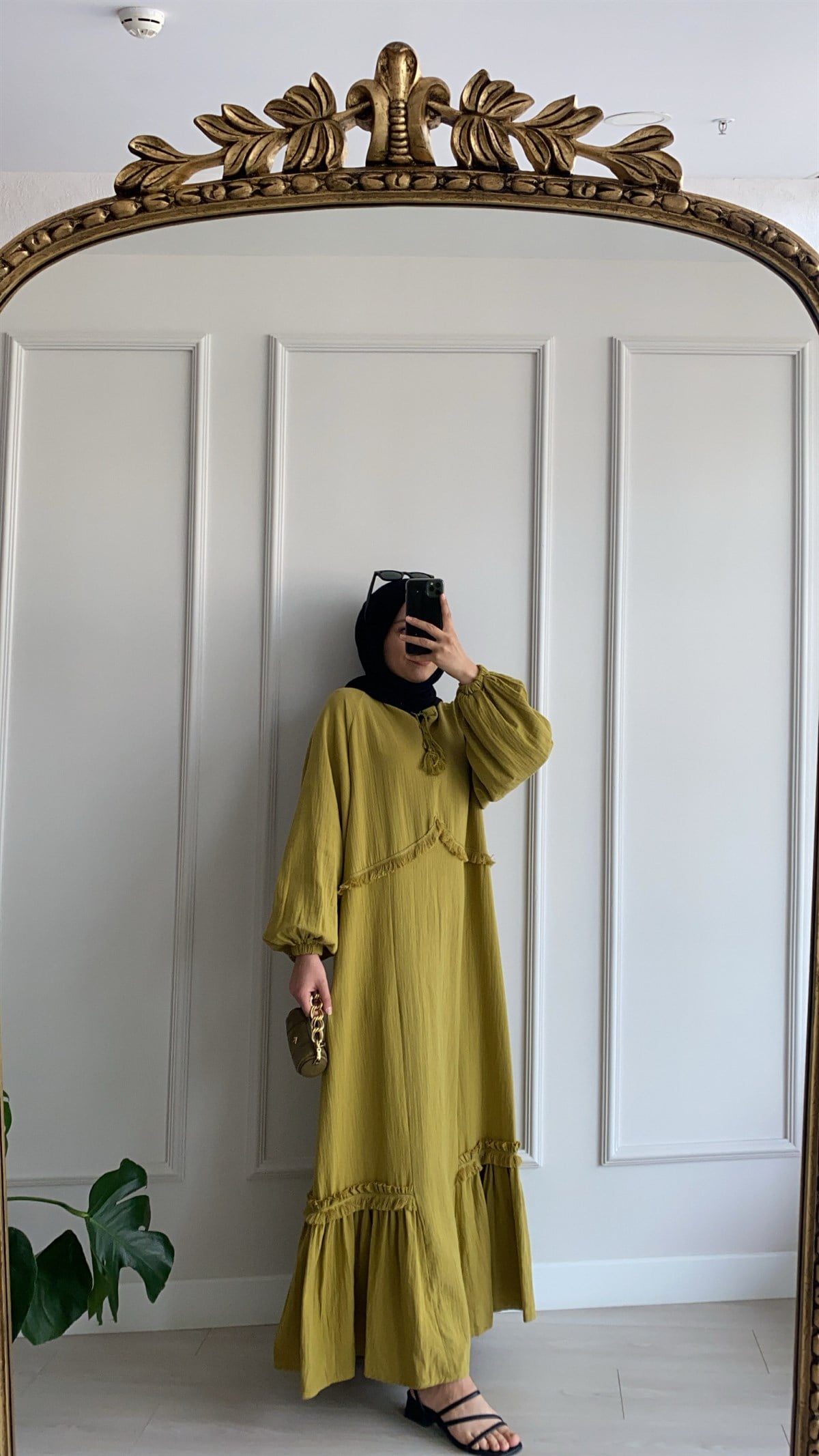 Müslin Kumaş Elbise Olive