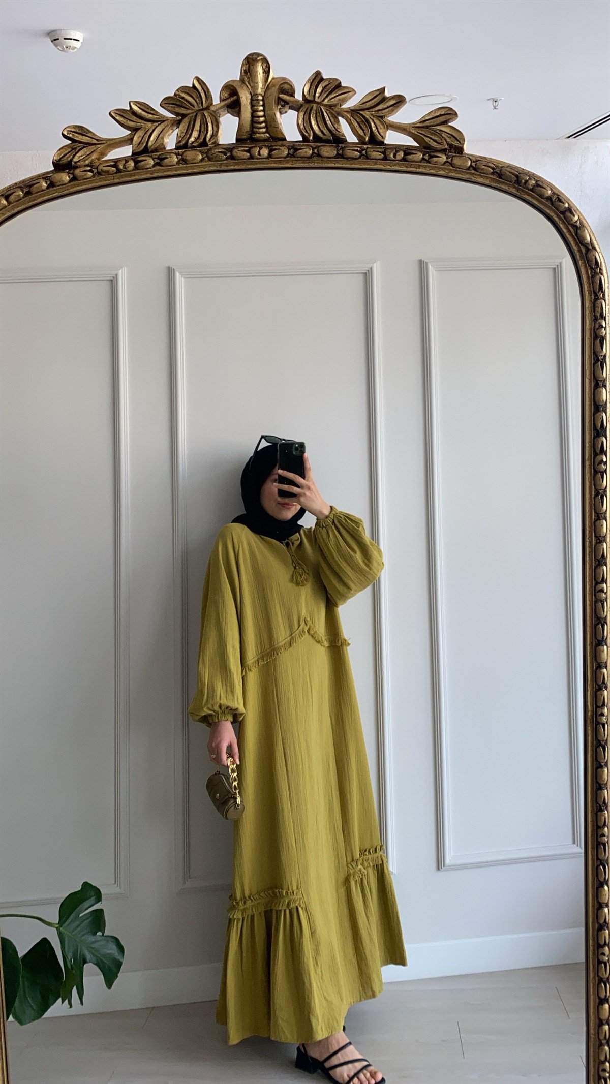 Müslin Kumaş Elbise Olive