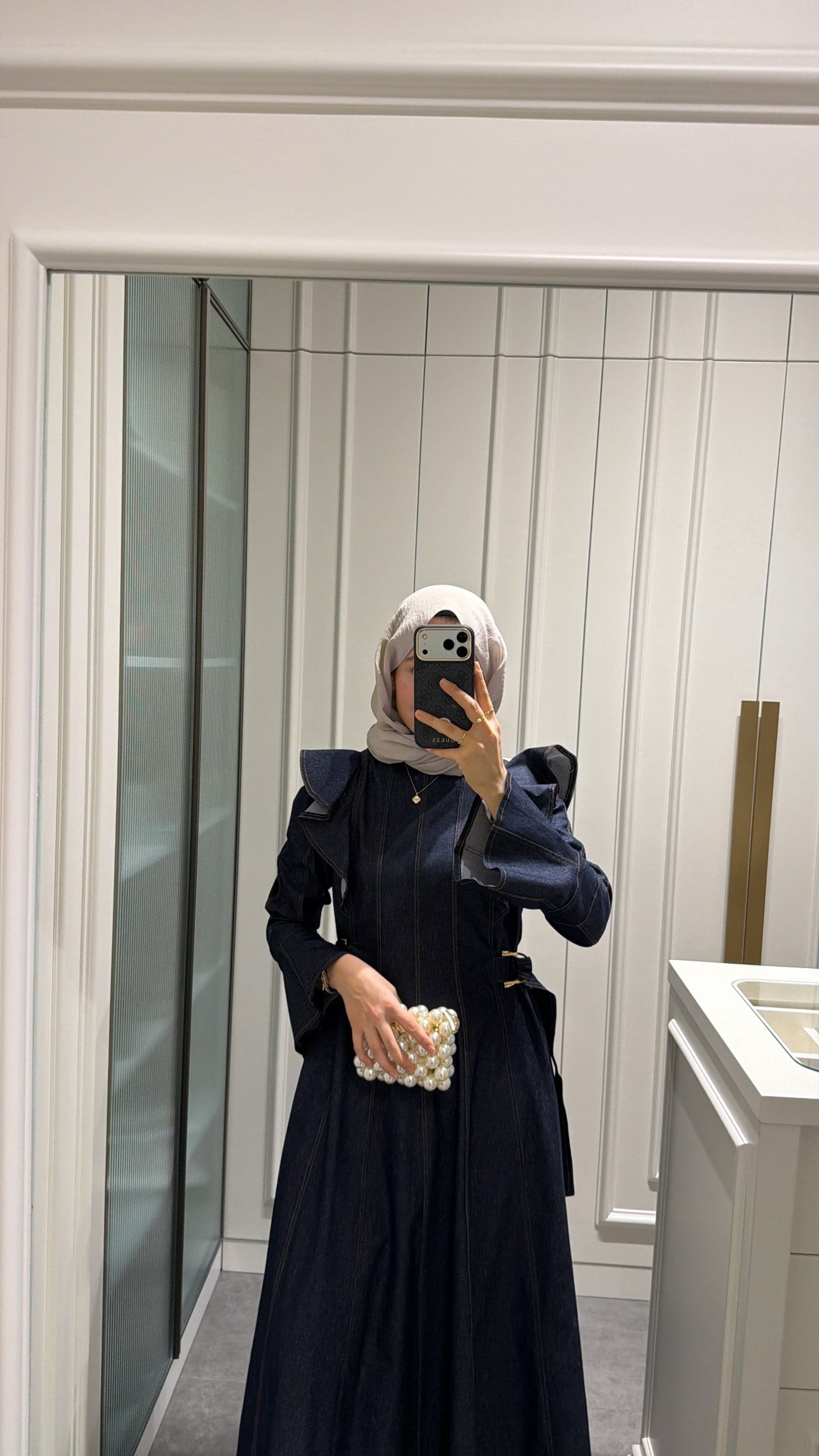 Omuz Detay Tasarım Denim Elbise Lacivert