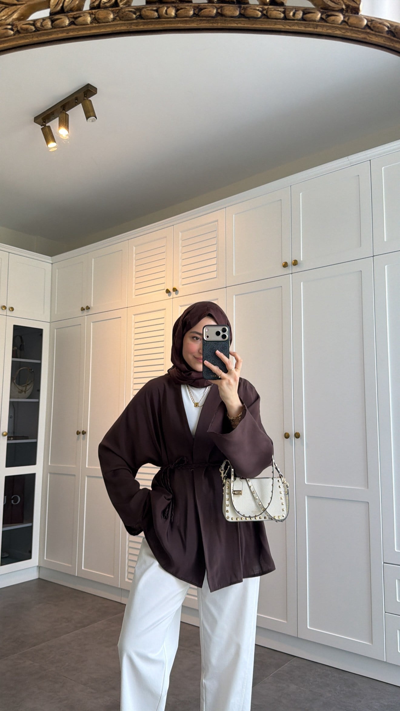 Örgü Bağlama Detay Kimono Kahve
