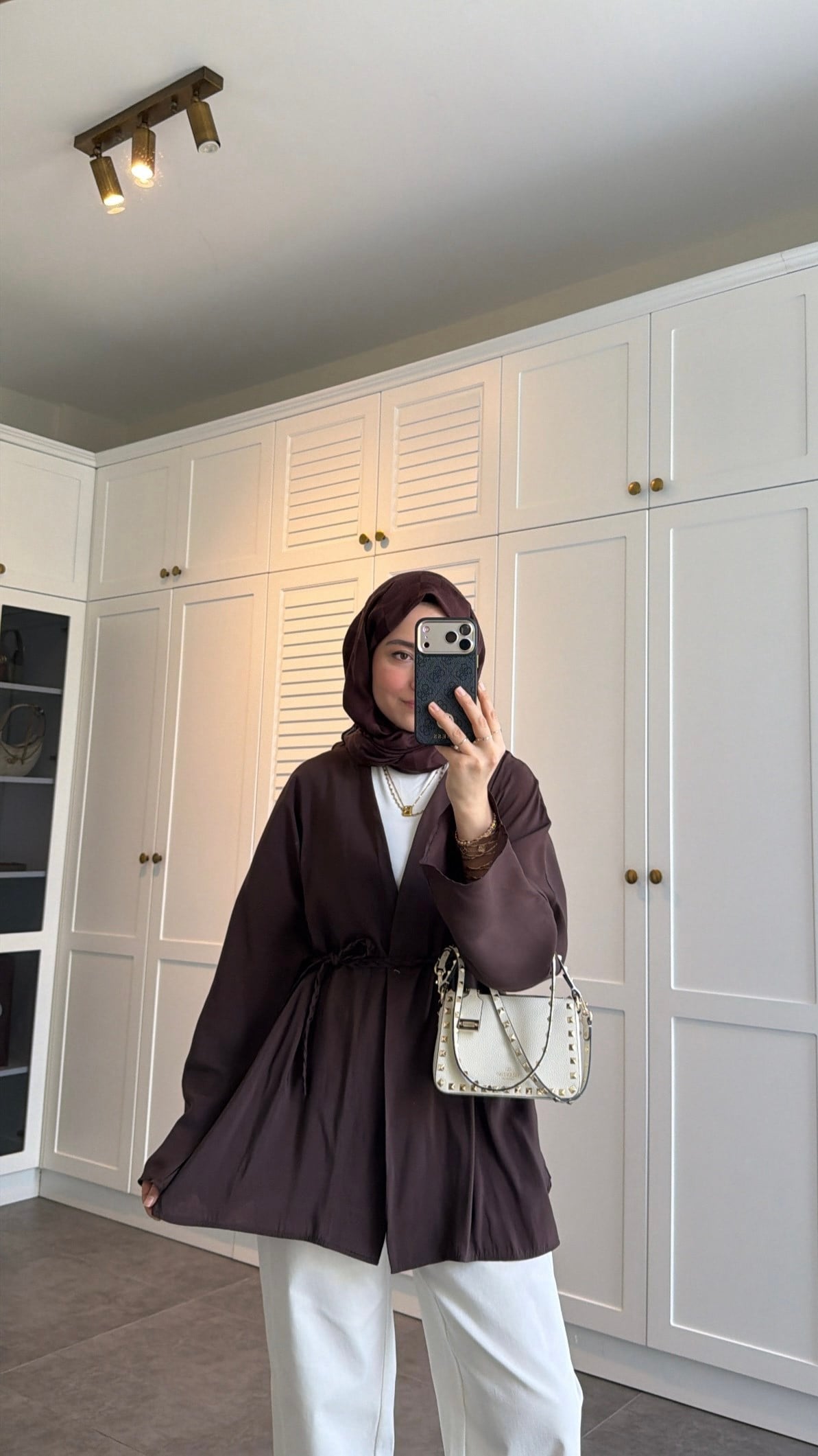 Örgü Bağlama Detay Kimono Kahve