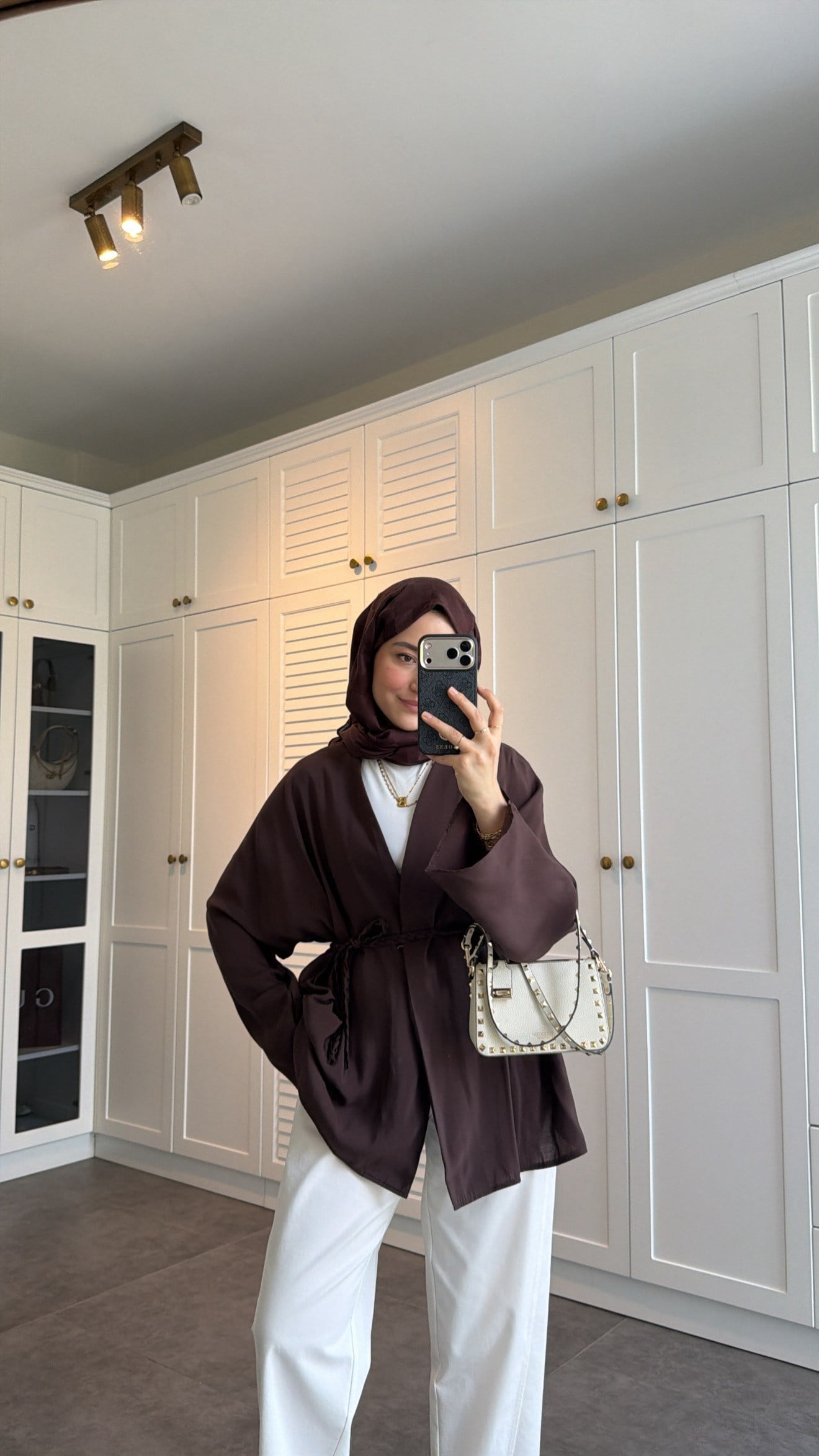 Örgü Bağlama Detay Kimono Kahve
