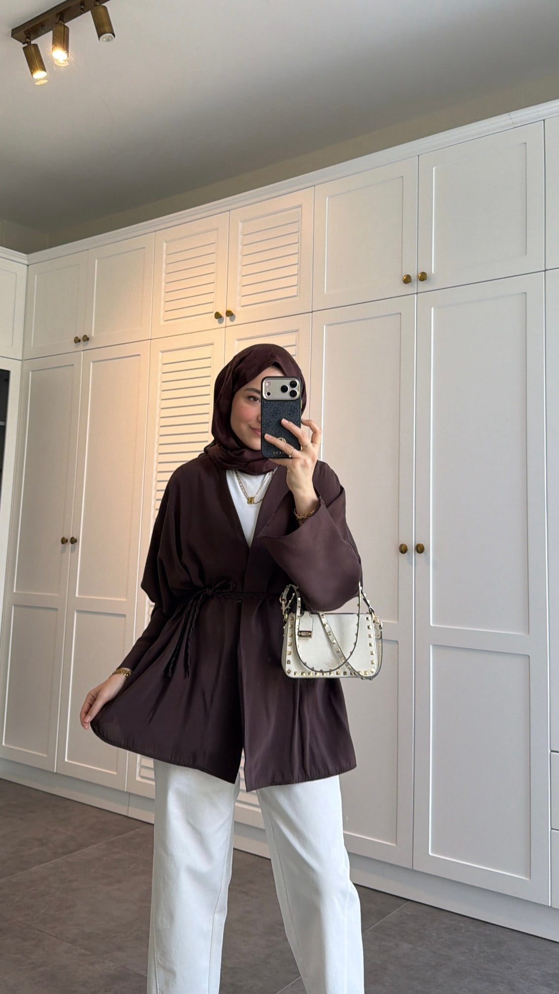 Örgü Bağlama Detay Kimono Kahve