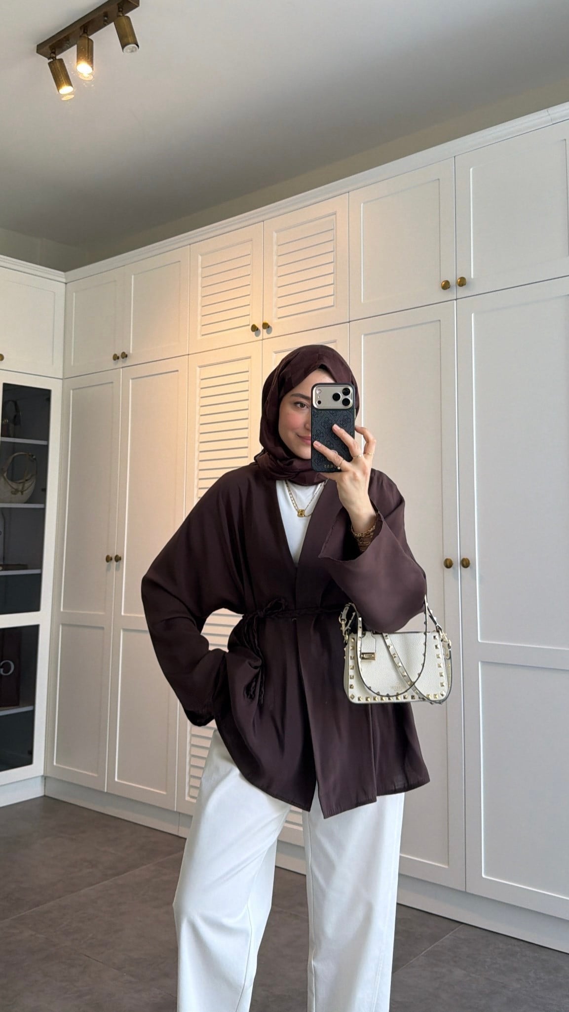 Örgü Bağlama Detay Kimono Kahve