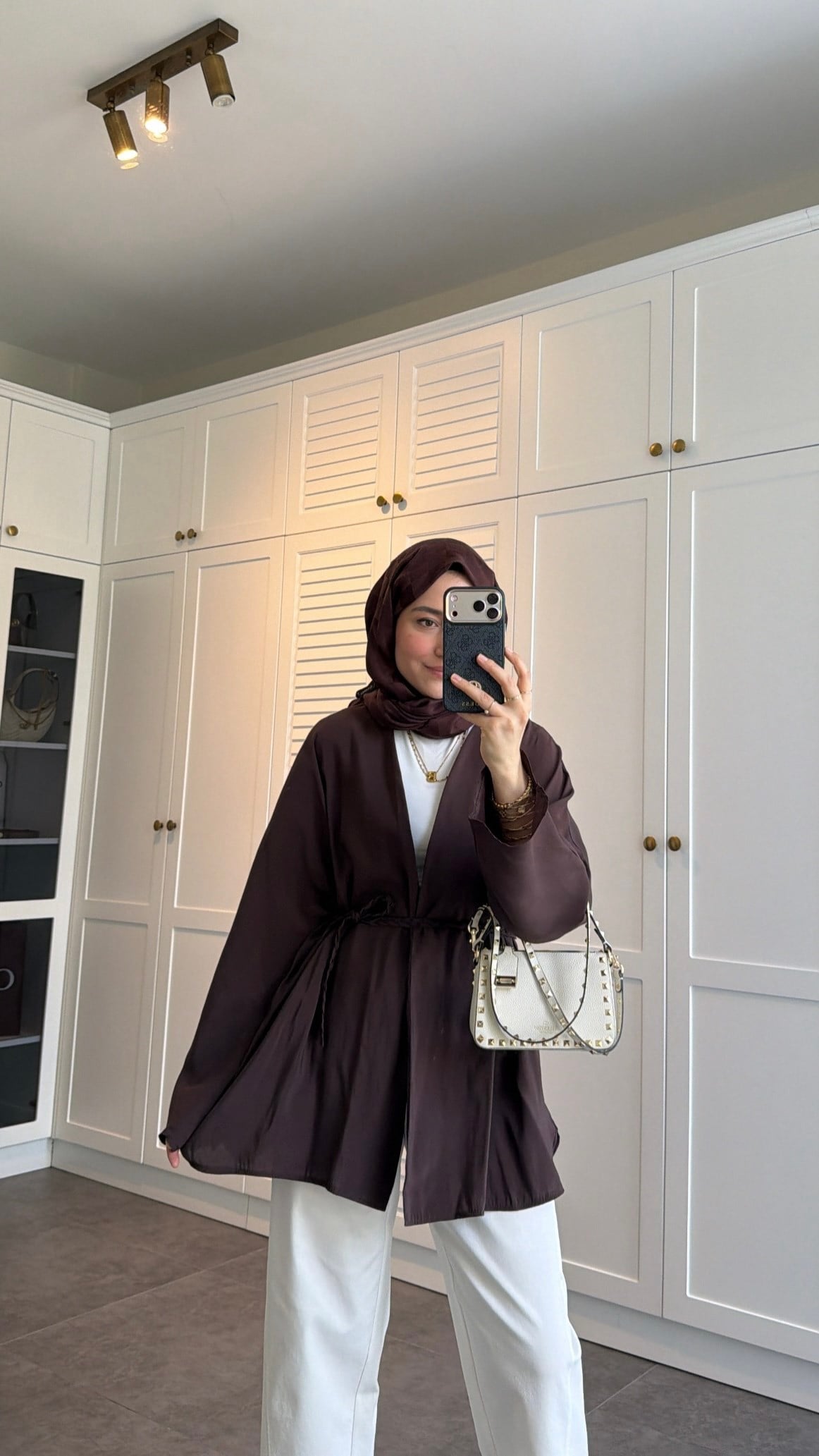 Örgü Bağlama Detay Kimono Kahve