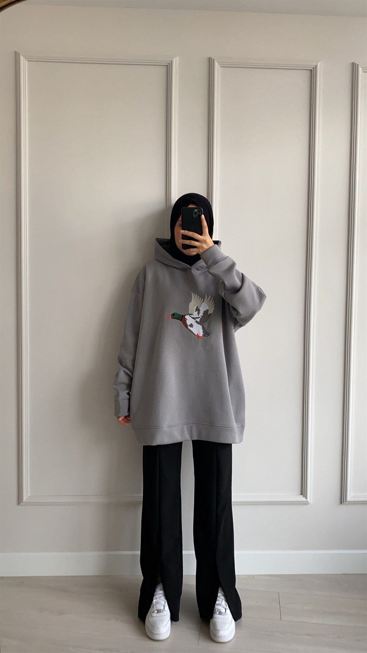Oversize Antrasit Şardonlu Sweatshirt 