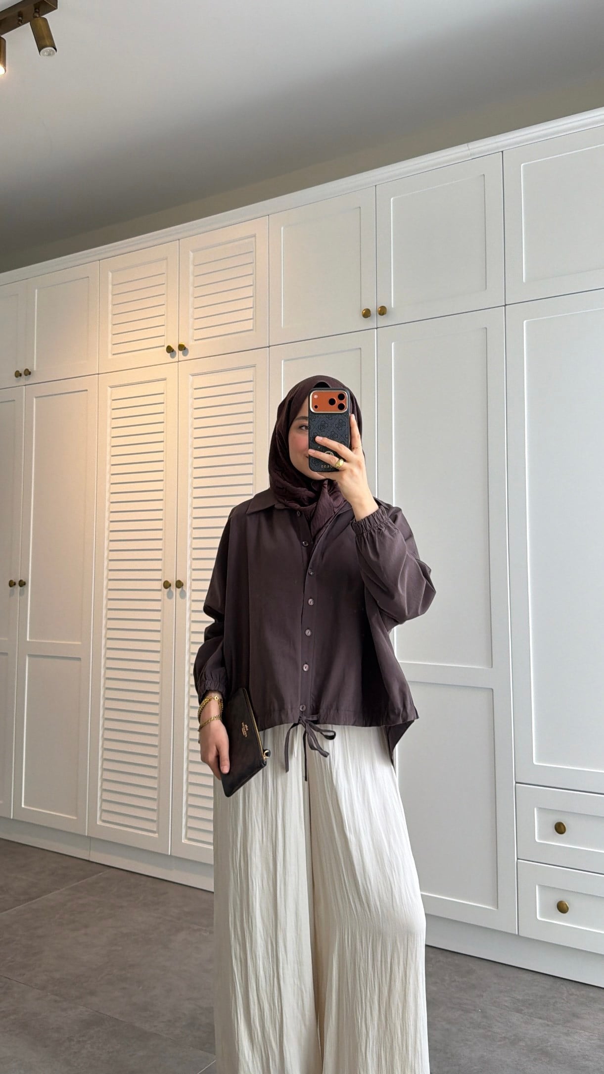Oversize Büzgülü Gömlek  Kahve