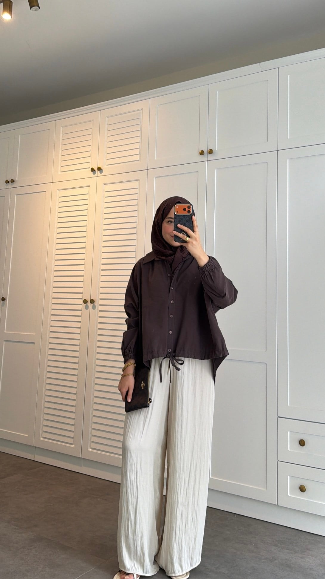 Oversize Büzgülü Gömlek  Kahve