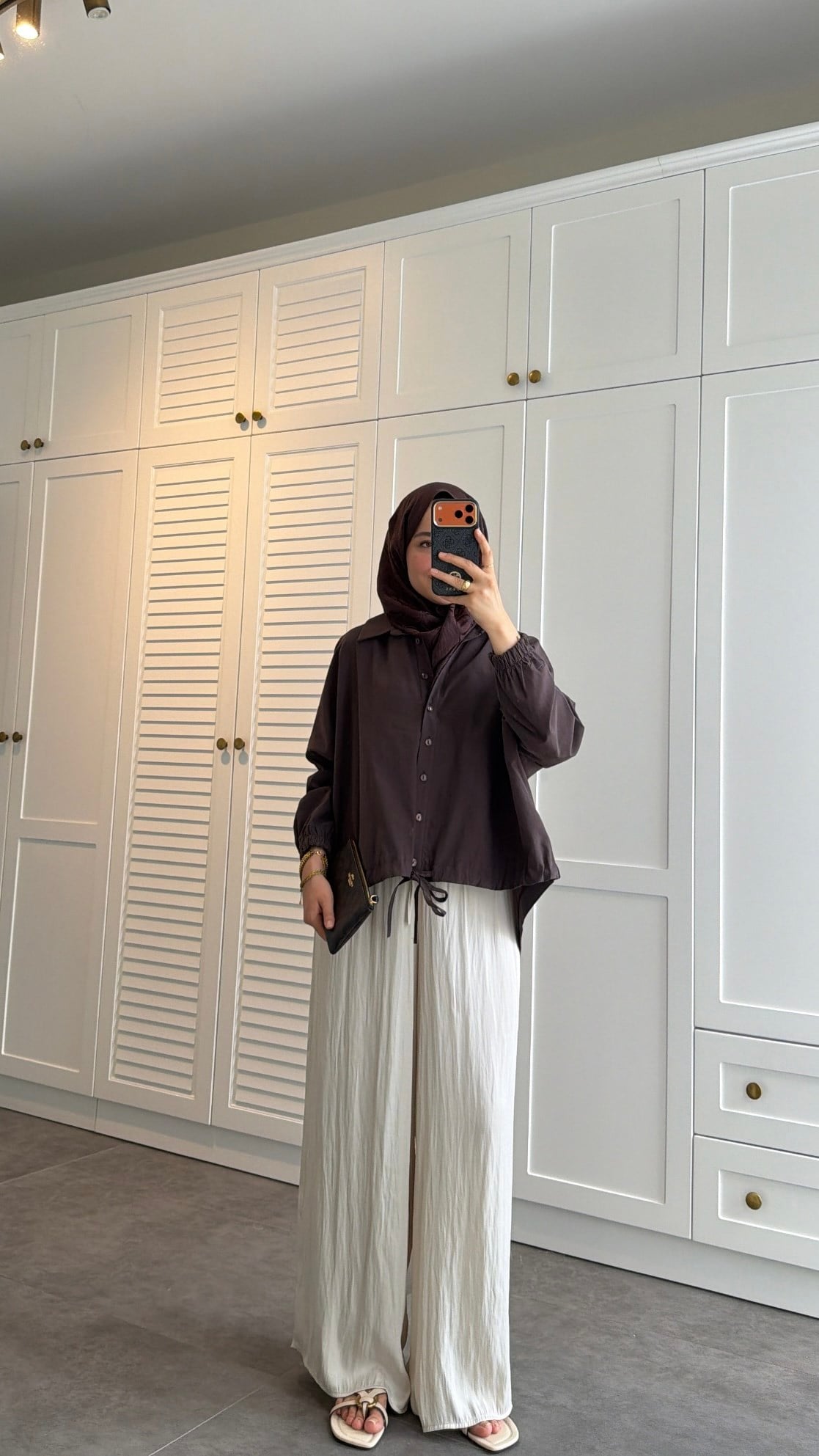 Oversize Büzgülü Gömlek  Kahve