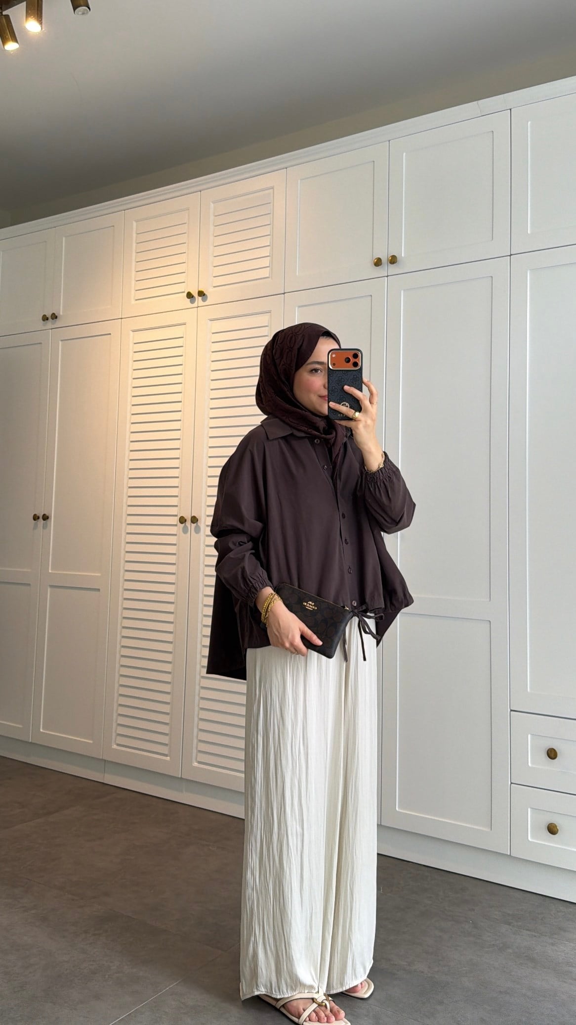 Oversize Büzgülü Gömlek  Kahve