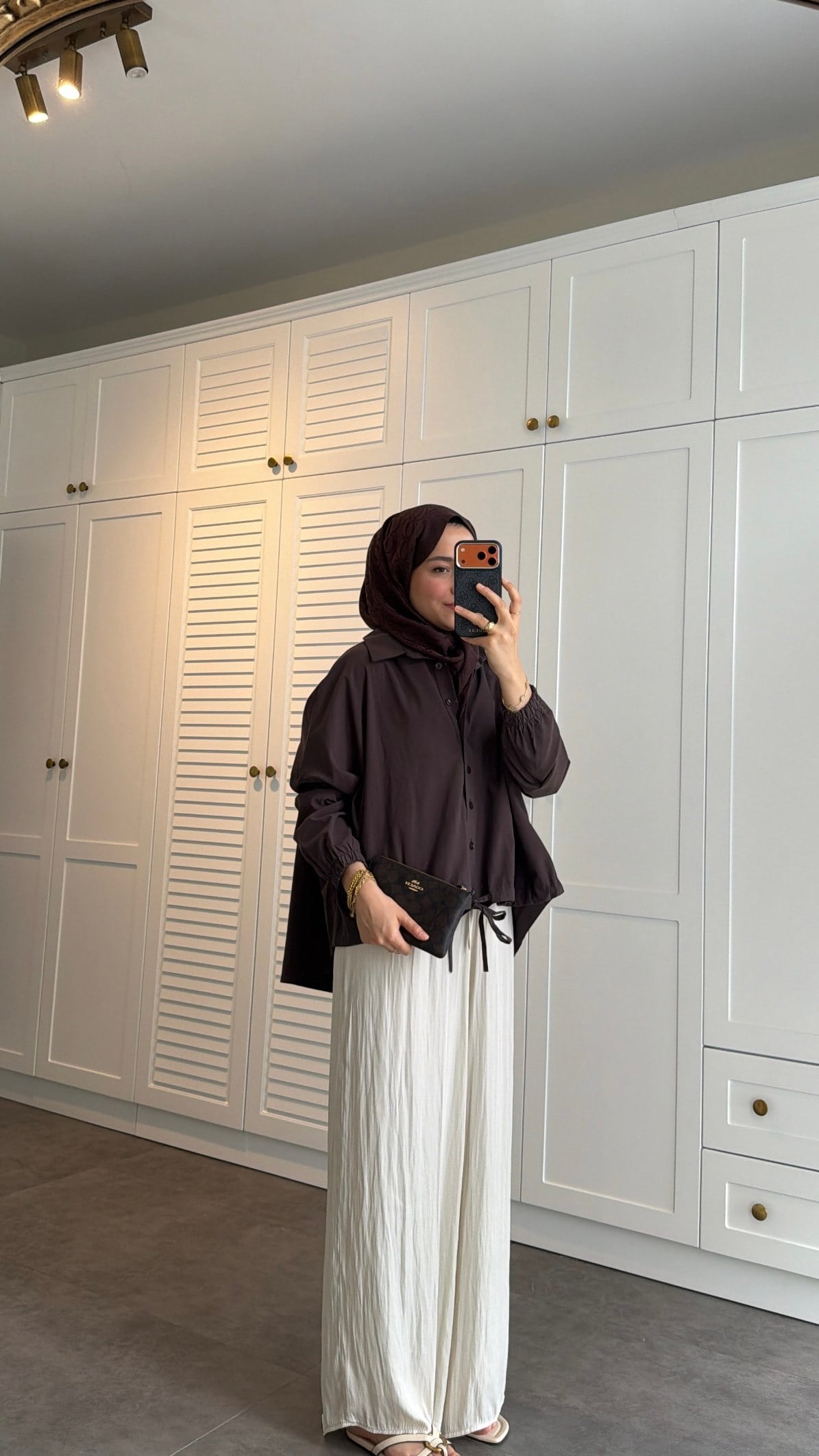 Oversize Büzgülü Gömlek  Kahve