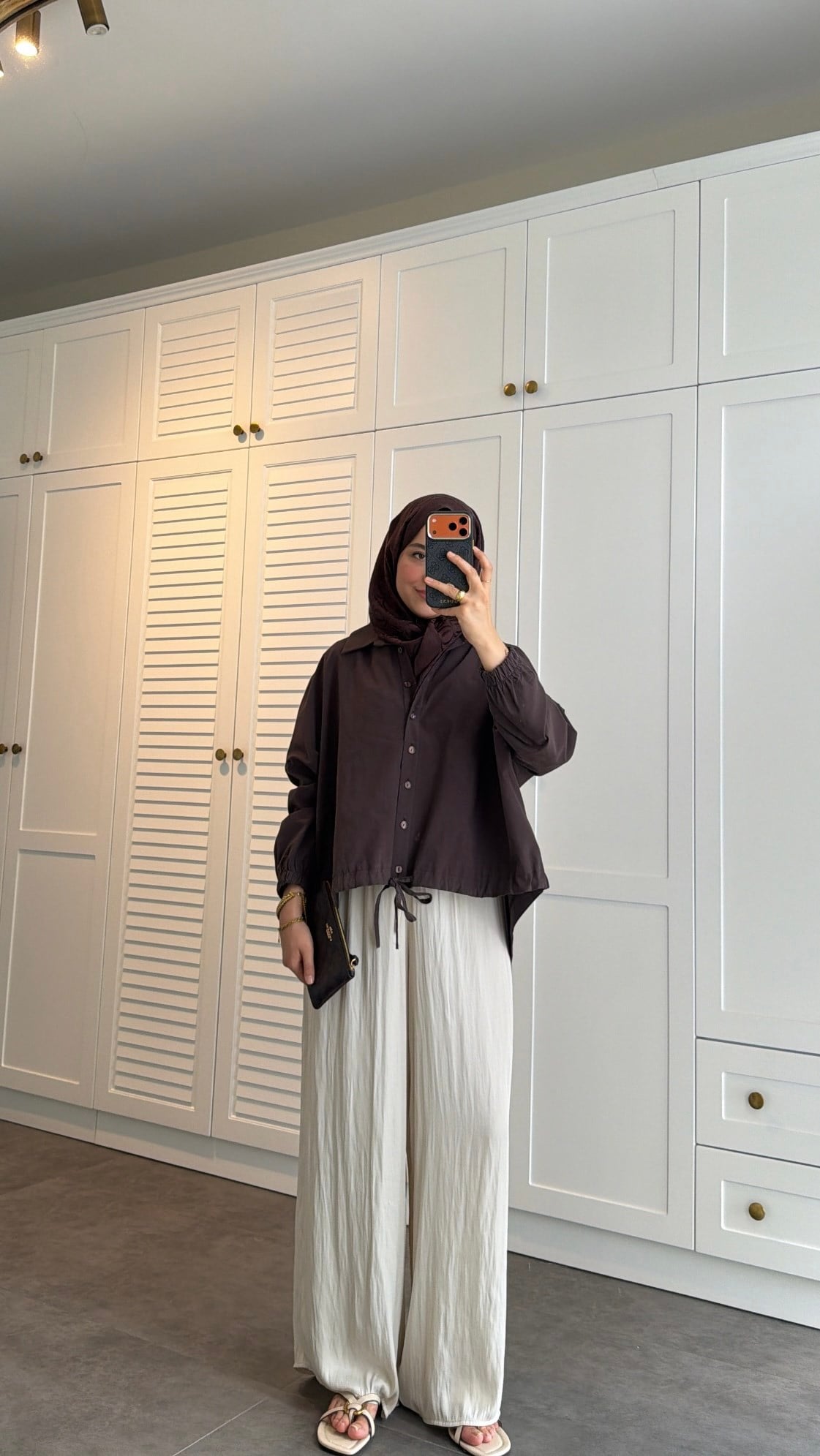 Oversize Büzgülü Gömlek  Kahve