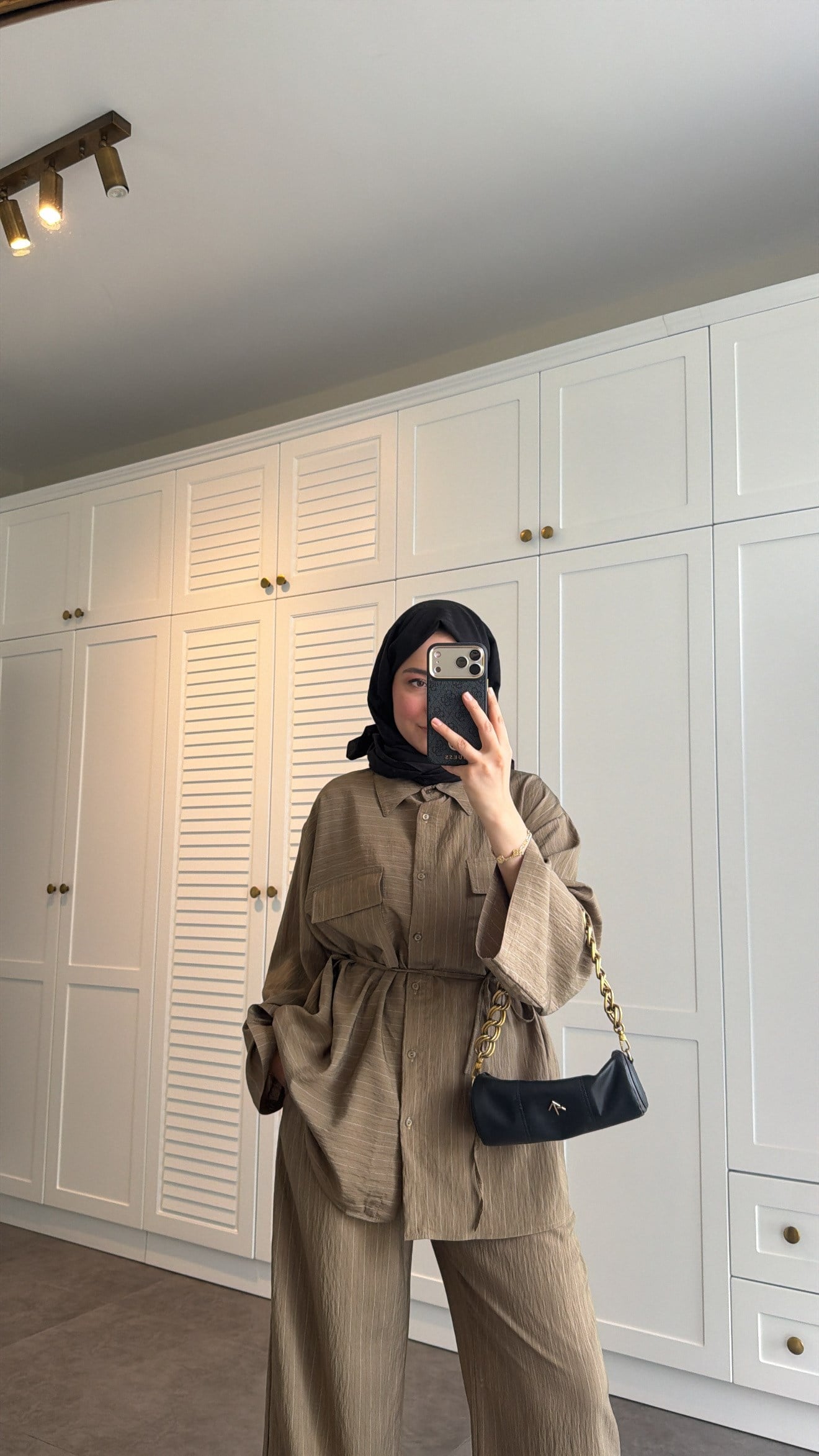 Oversize Çizgili  Takım Olive