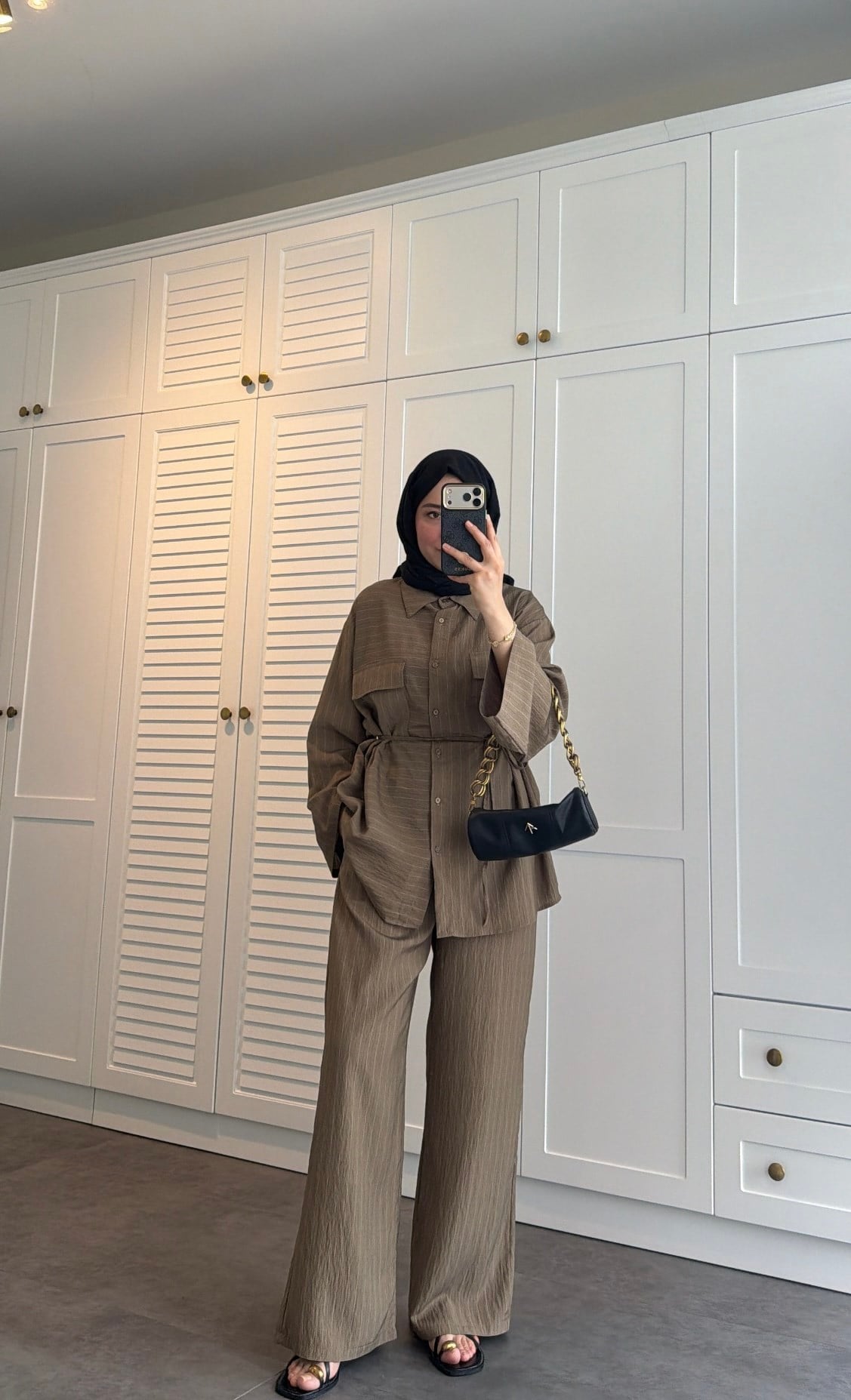 Oversize Çizgili  Takım Olive