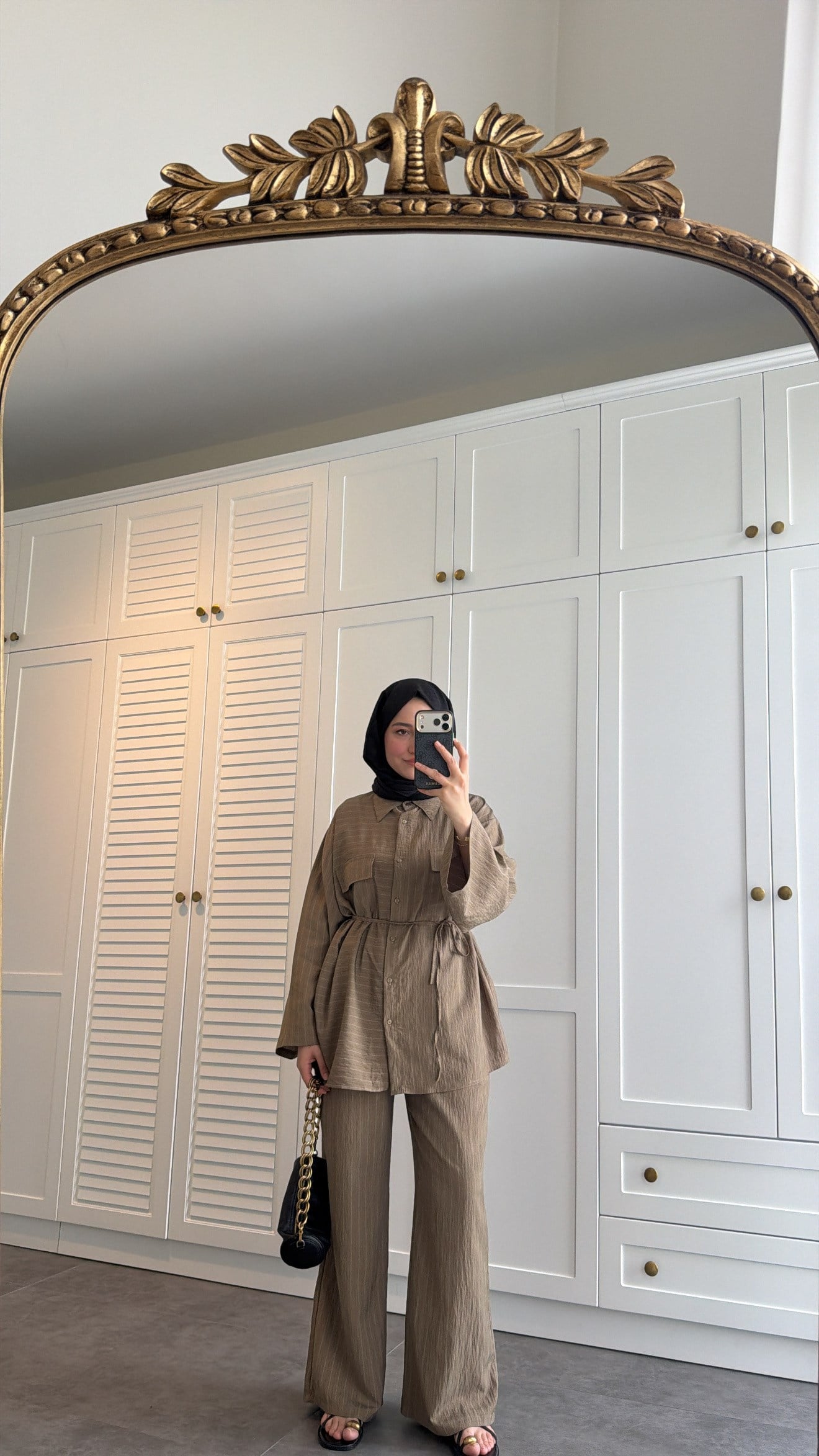 Oversize Çizgili  Takım Olive