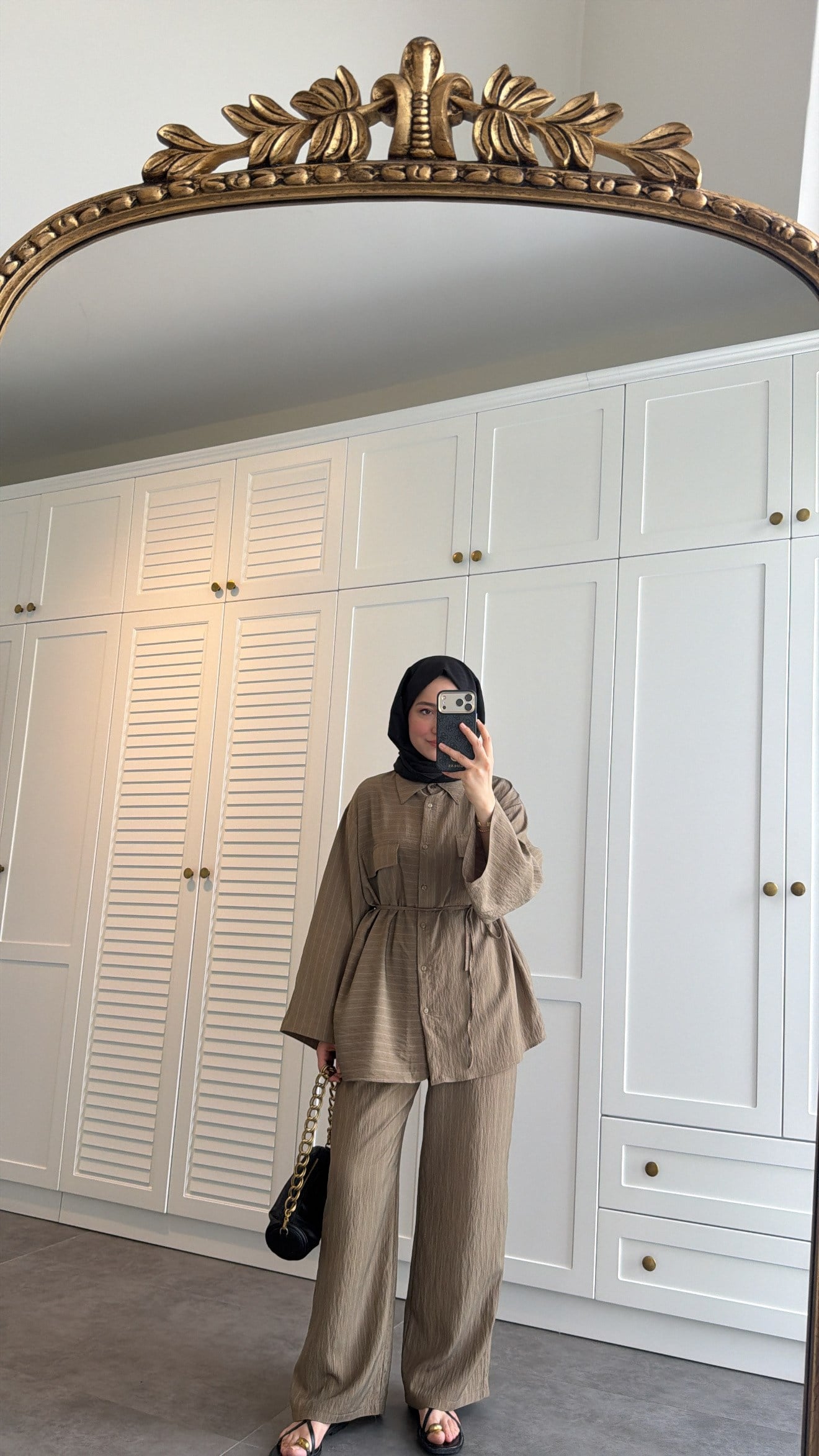 Oversize Çizgili  Takım Olive