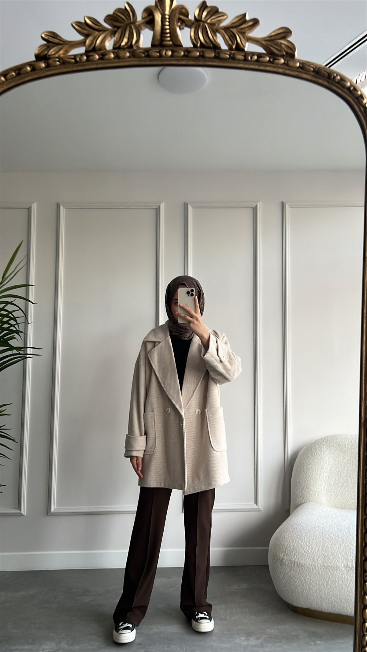 Oversize Çizgili Taş Kaban