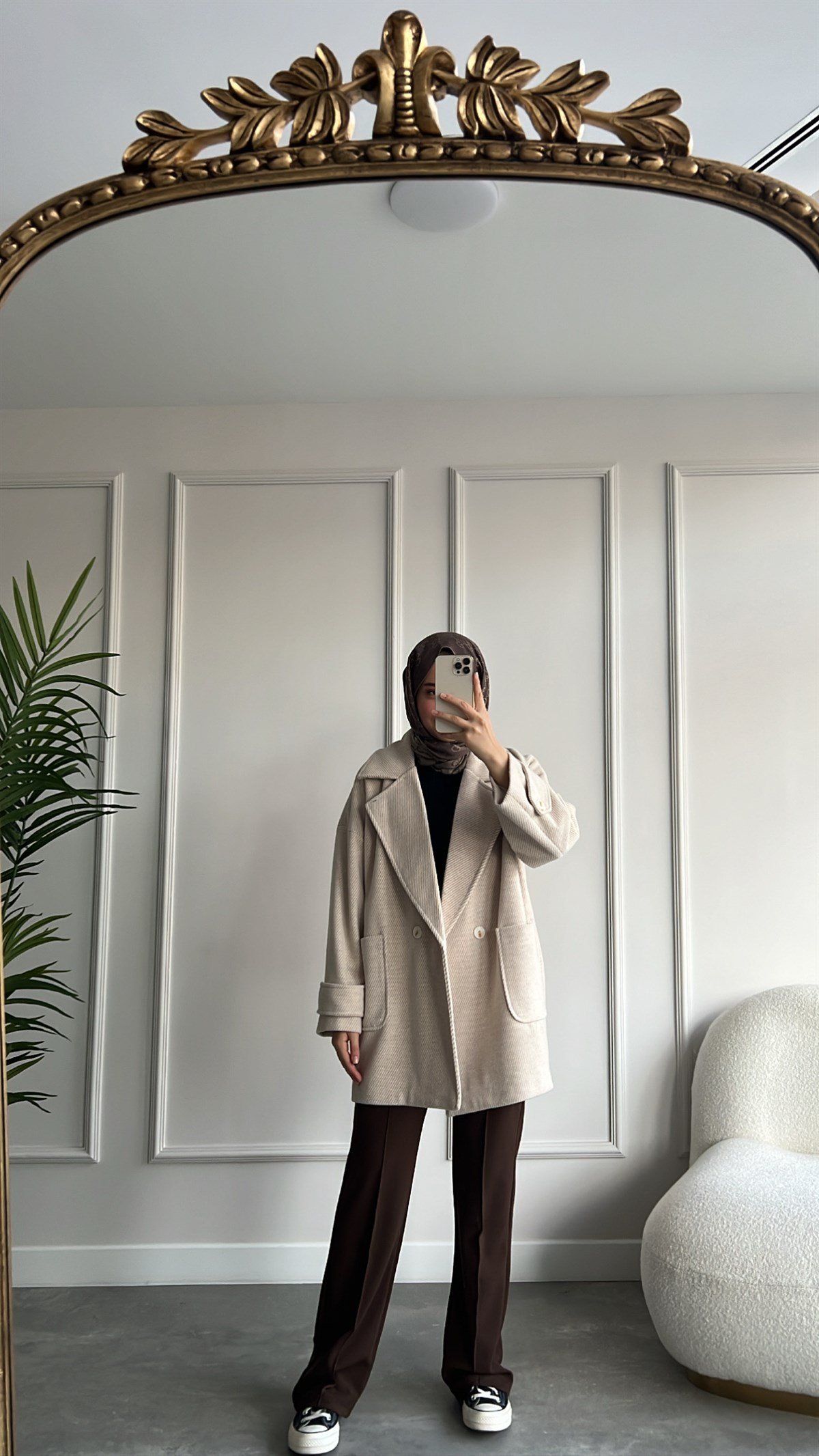 Oversize Çizgili Taş Kaban
