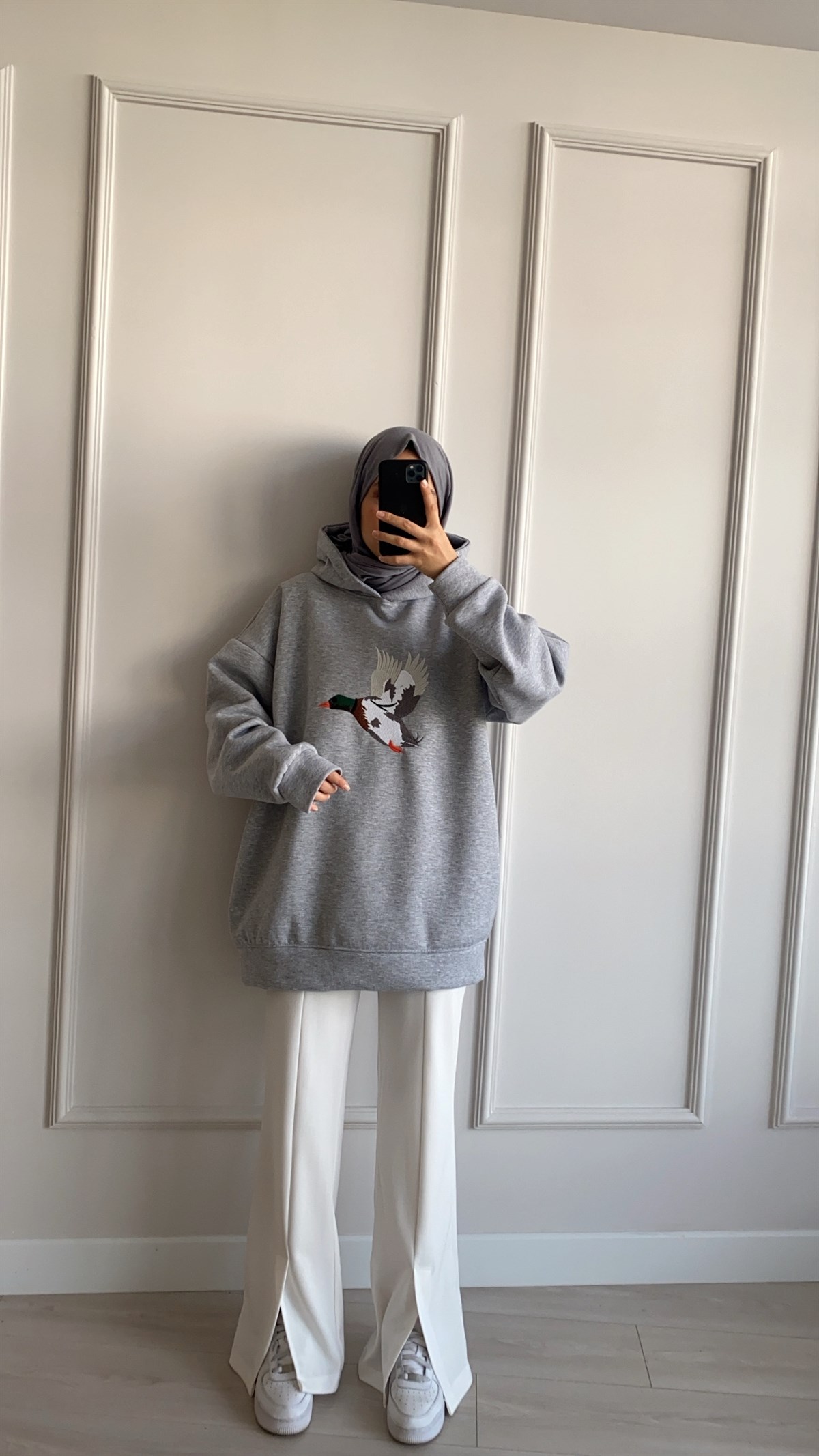 Oversize Gri Şardonlu Sweatshirt 