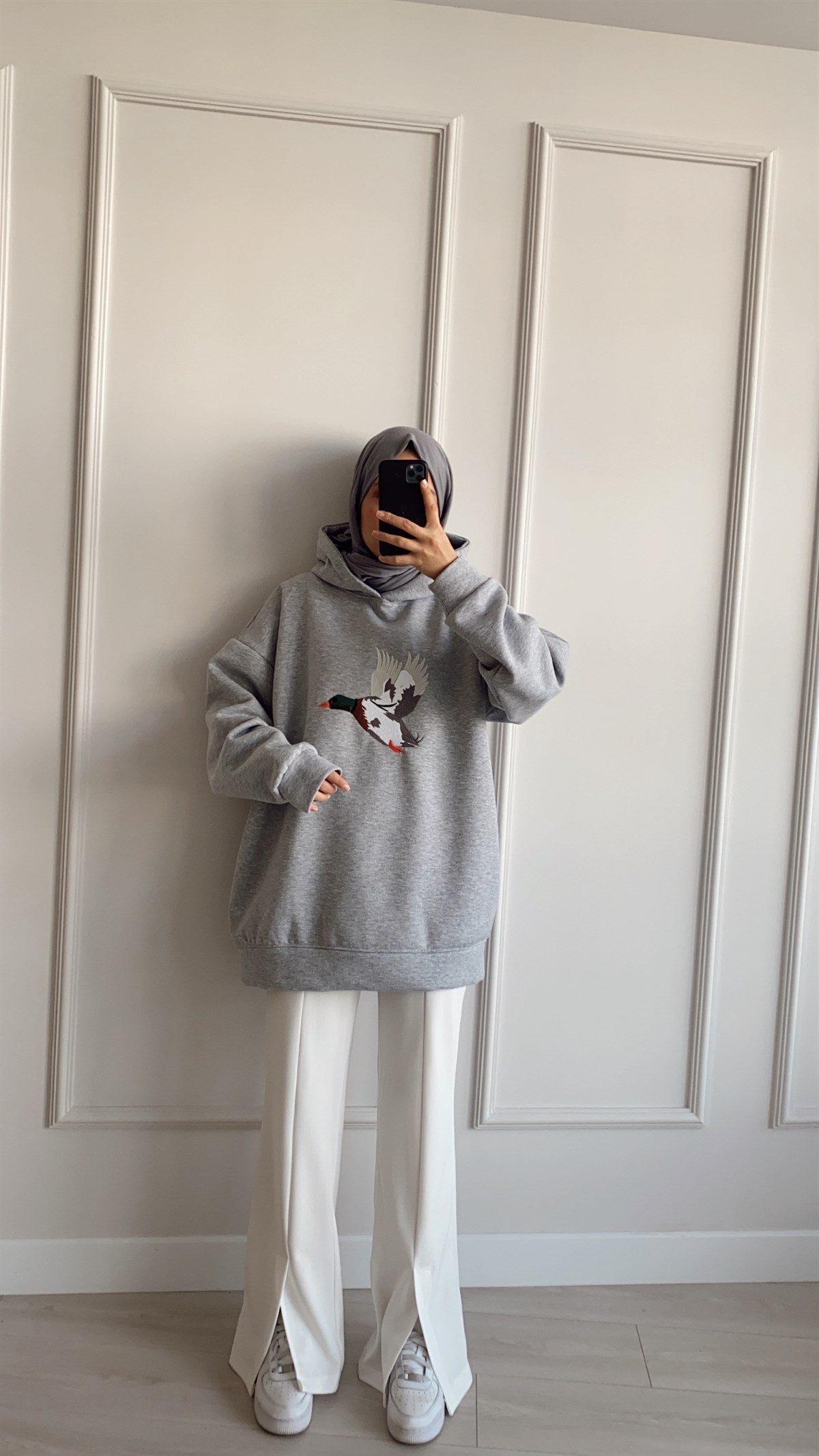 Oversize Gri Şardonlu Sweatshirt 
