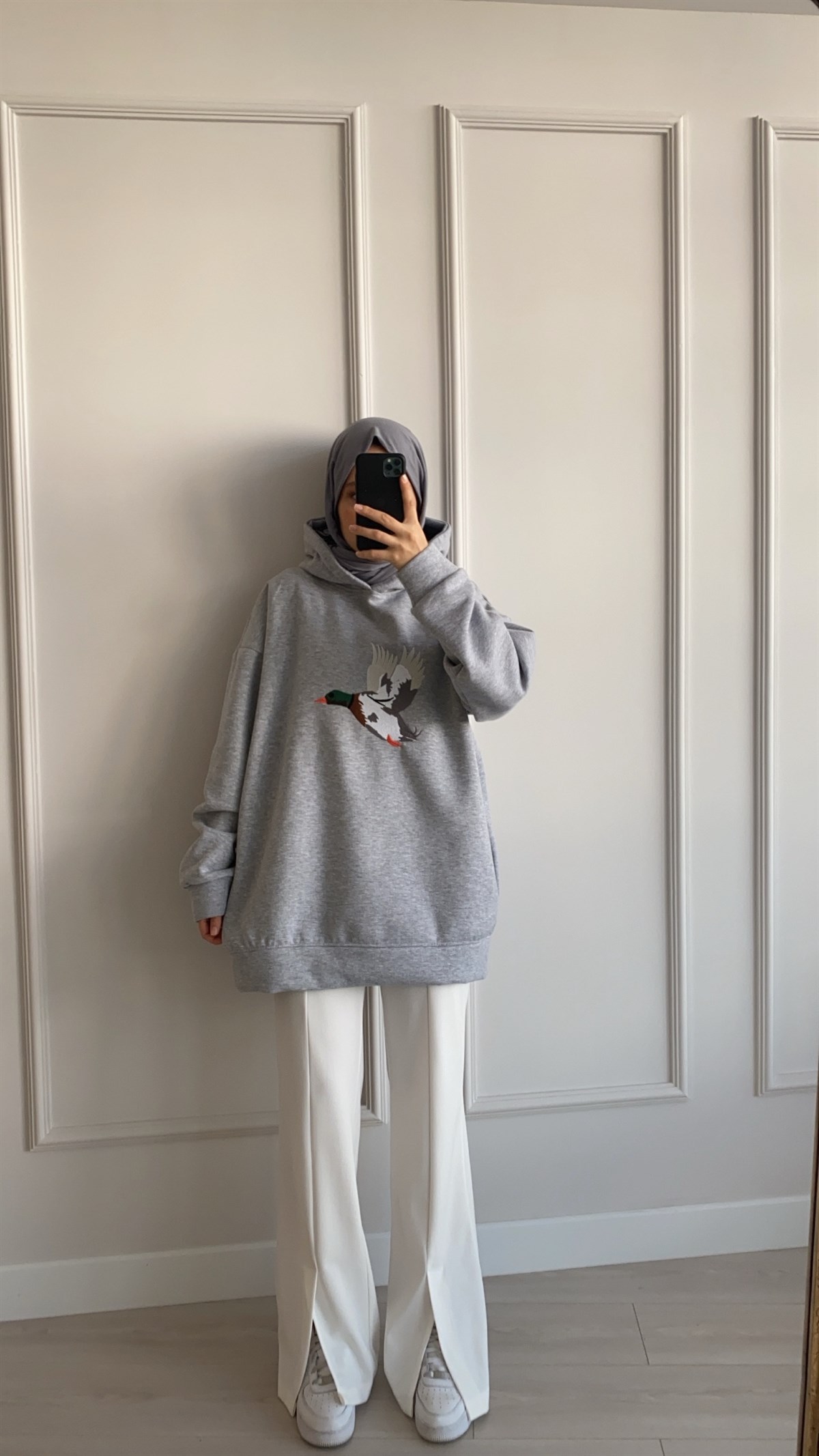 Oversize Gri Şardonlu Sweatshirt 