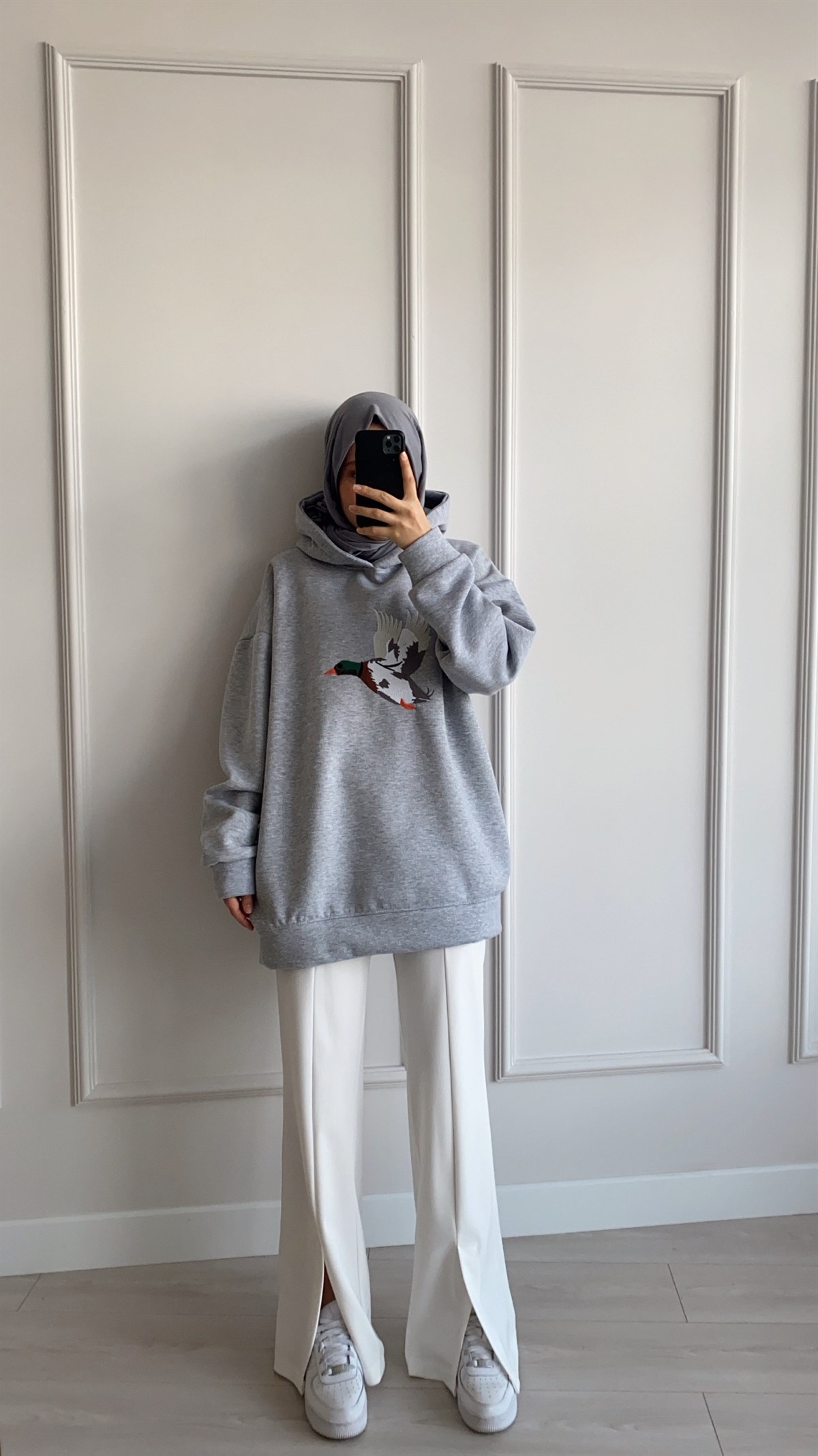 Oversize Gri Şardonlu Sweatshirt 