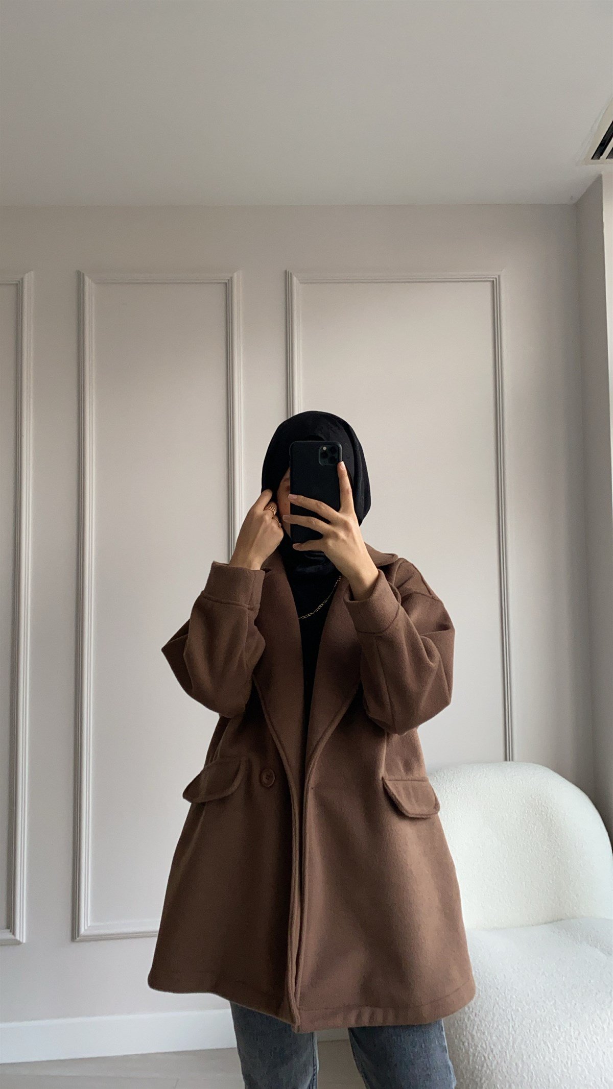 Oversize Kahve Tek Düğmeli Kaban