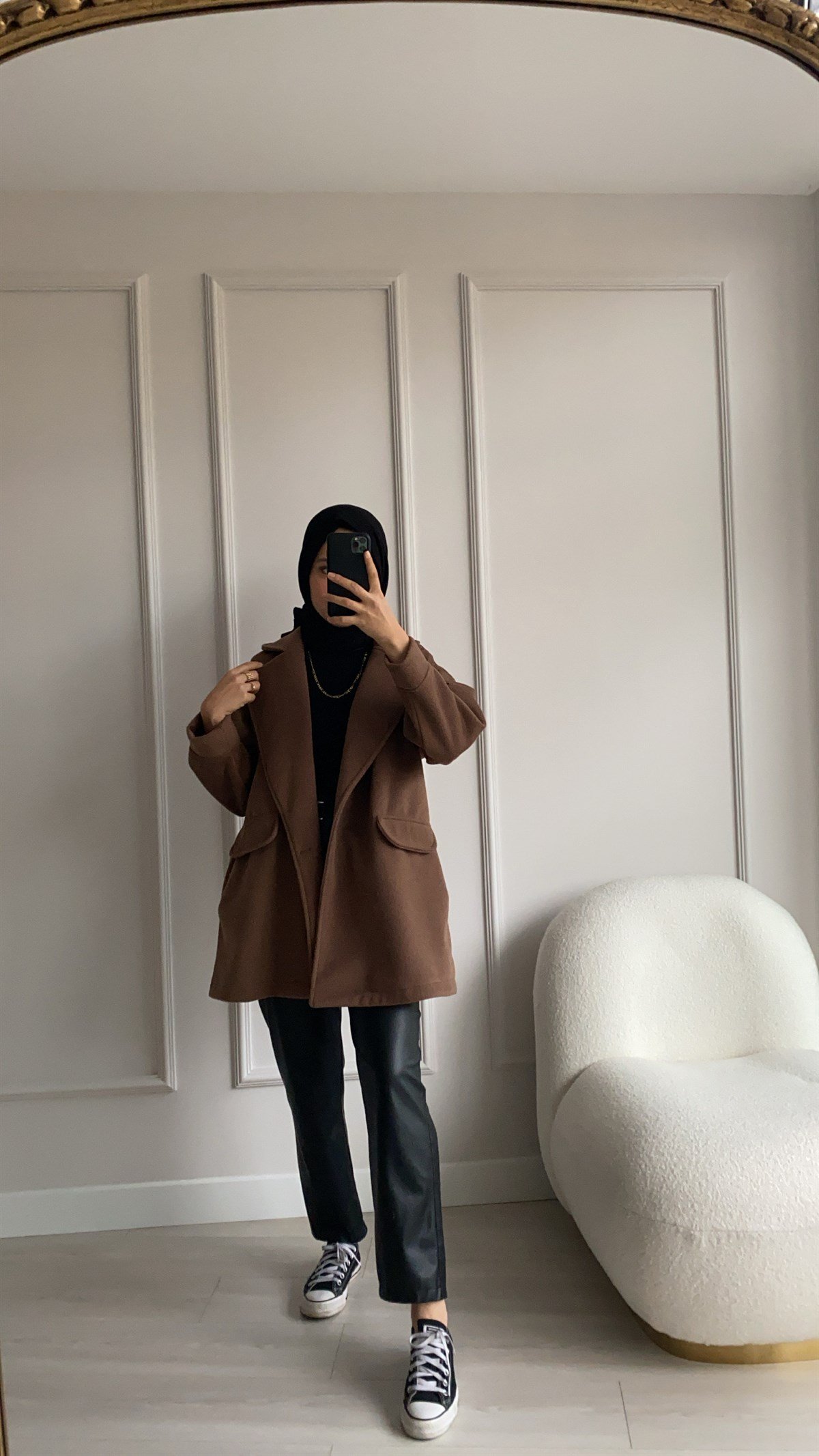 Oversize Kahve Tek Düğmeli Kaban