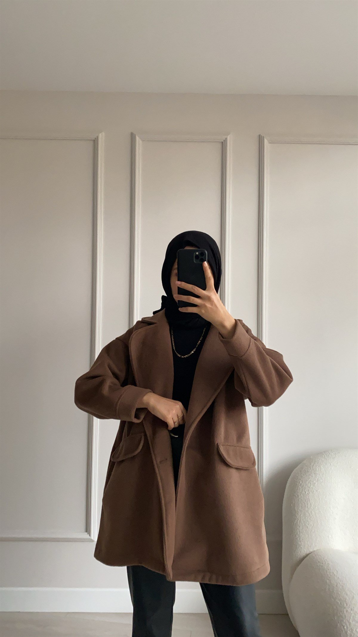 Oversize Kahve Tek Düğmeli Kaban