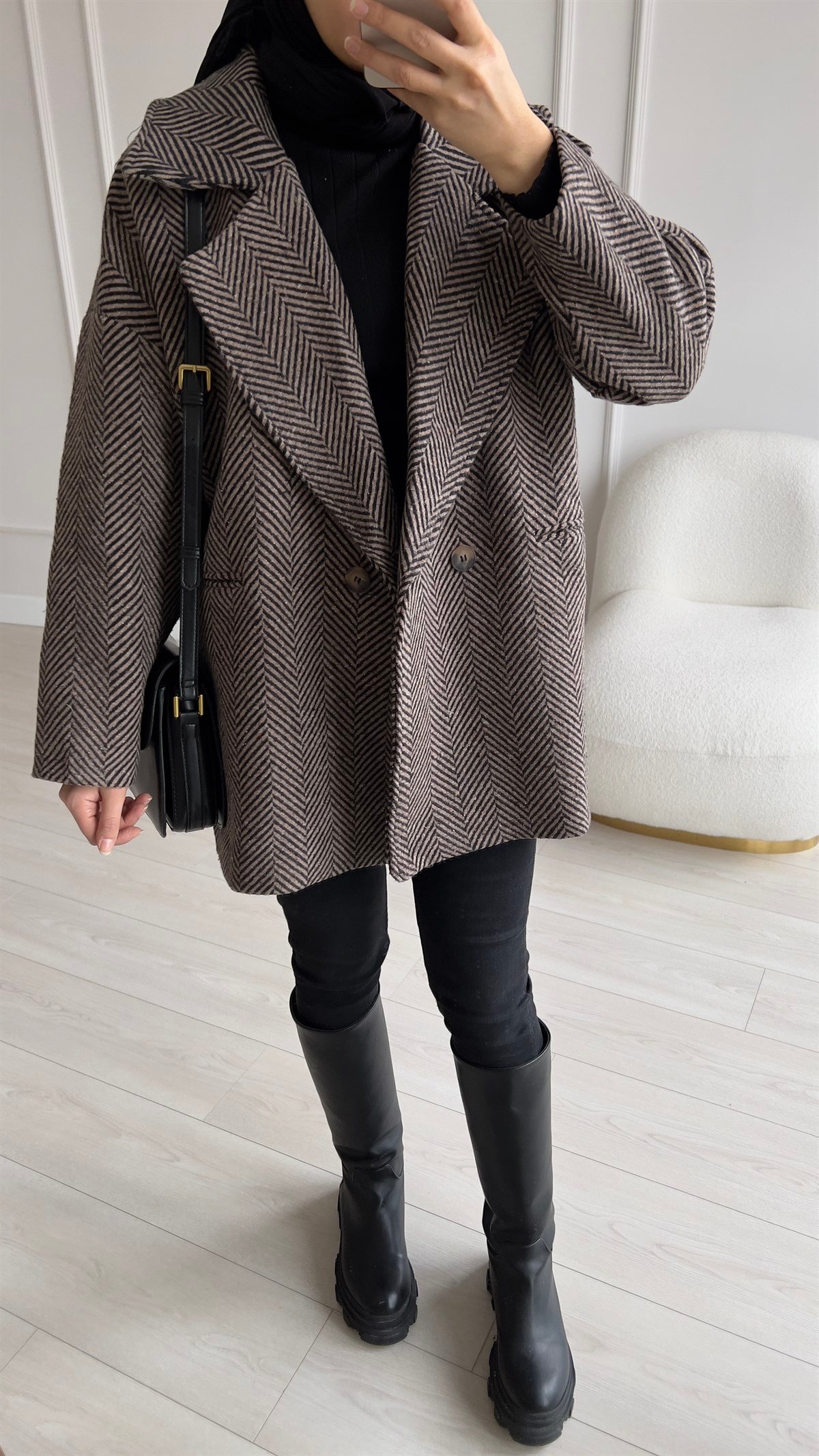 Oversize Kaşe Kahve Ceket