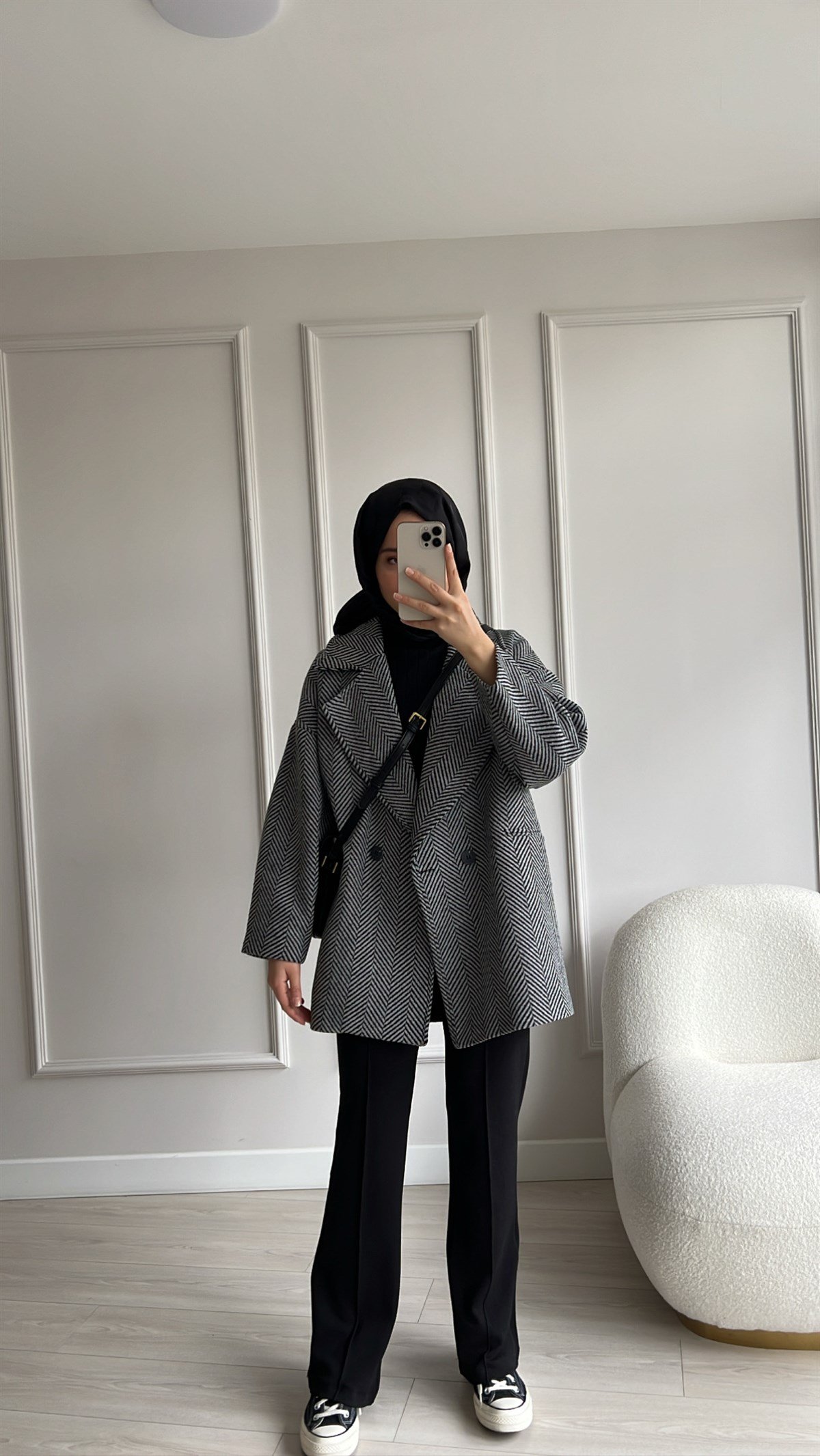 Oversize Kaşe Siyah Ceket