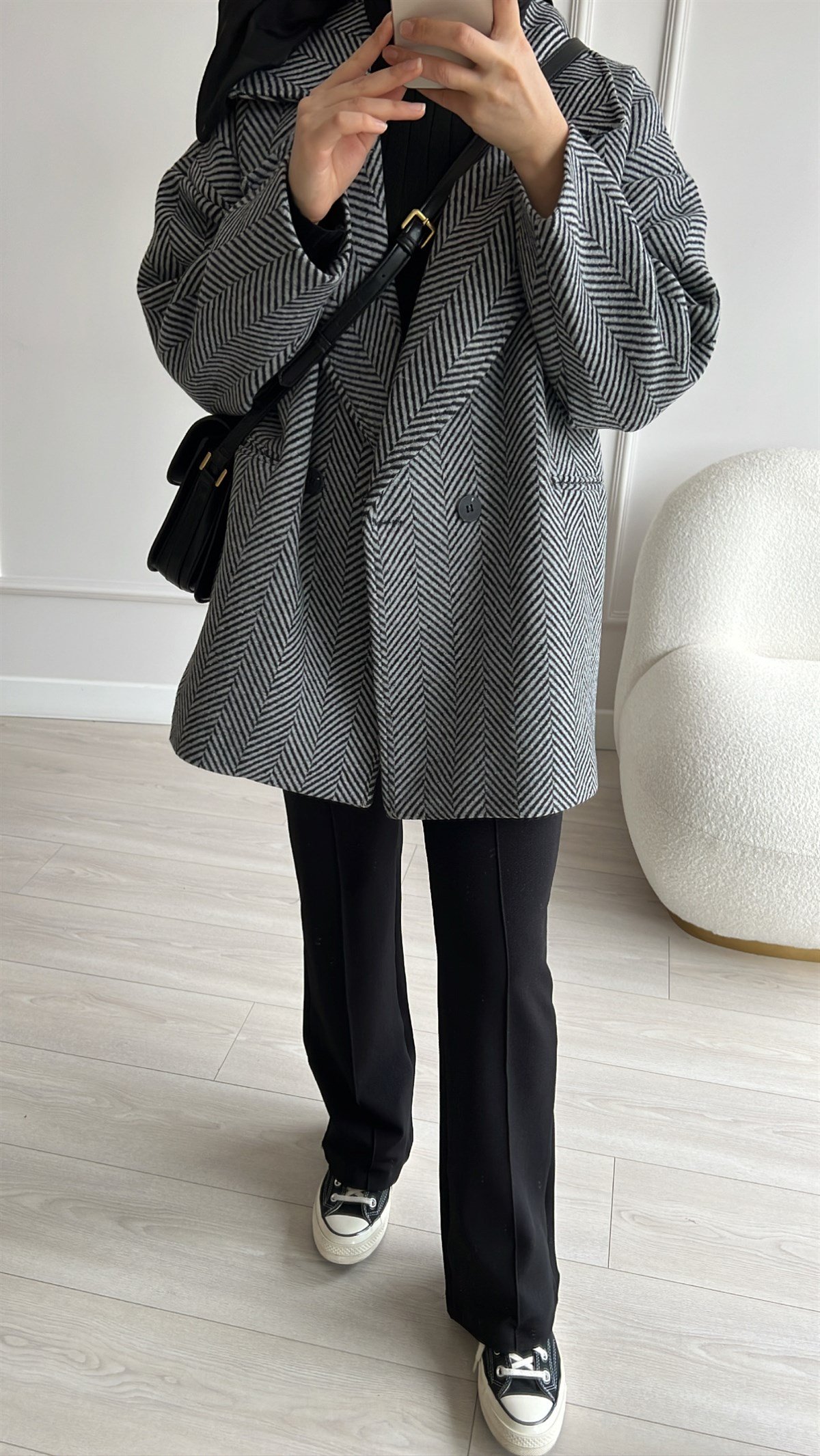 Oversize Kaşe Siyah Ceket