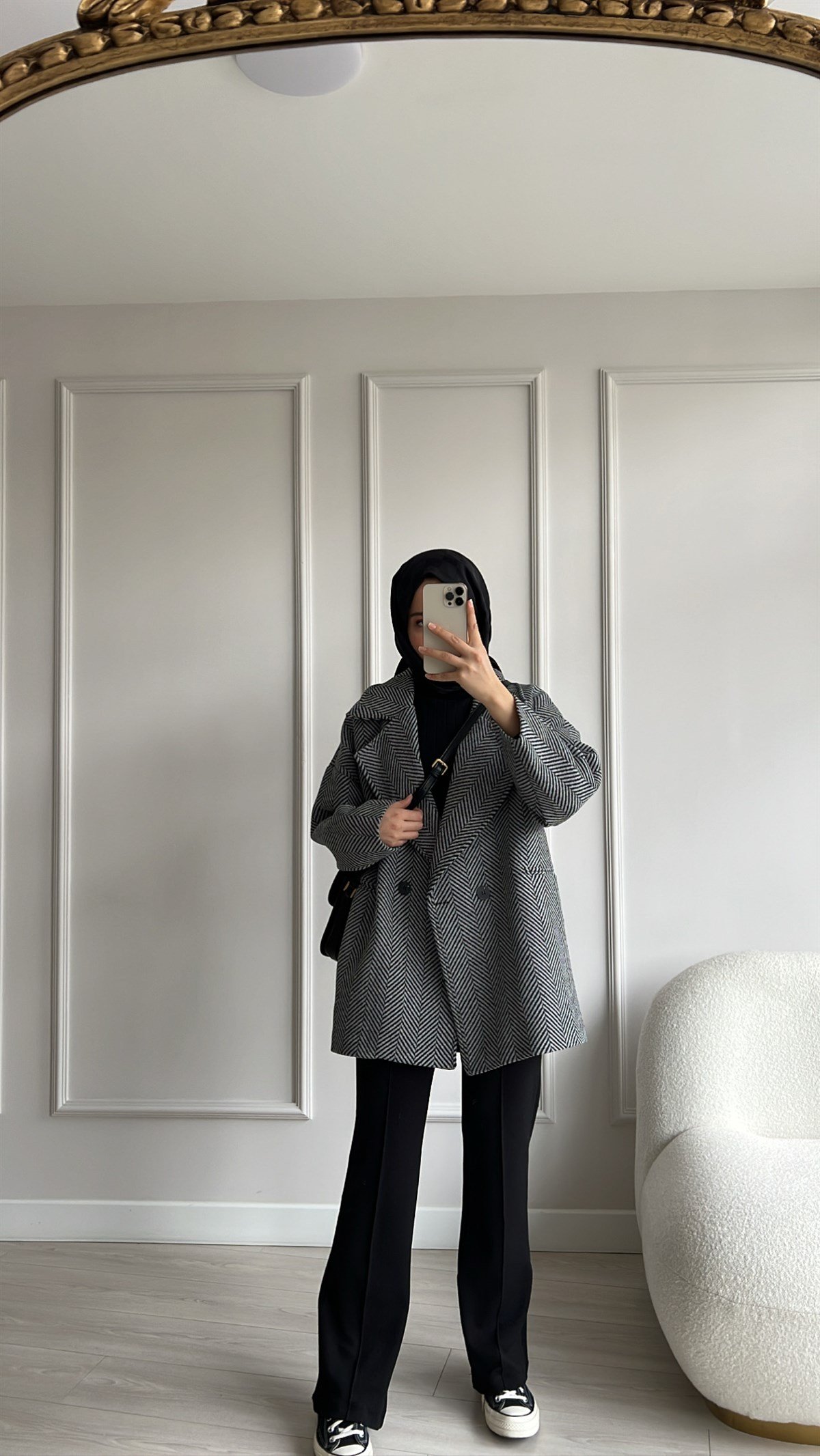 Oversize Kaşe Siyah Ceket