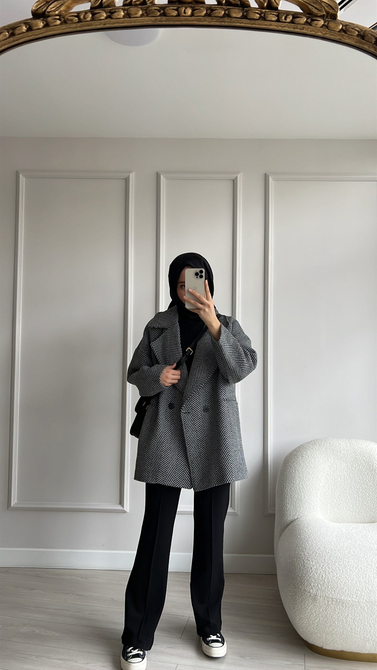 Oversize Kaşe Siyah Ceket
