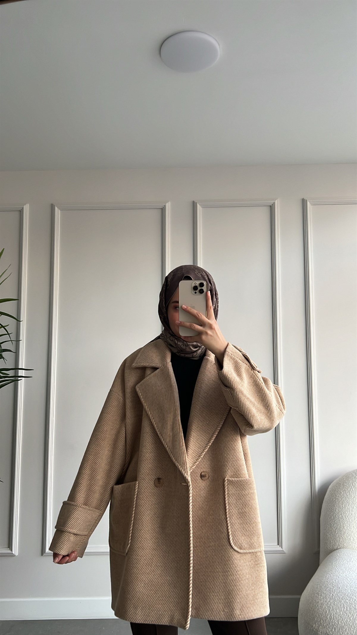 Oversize Kaşe Siyah Kaban