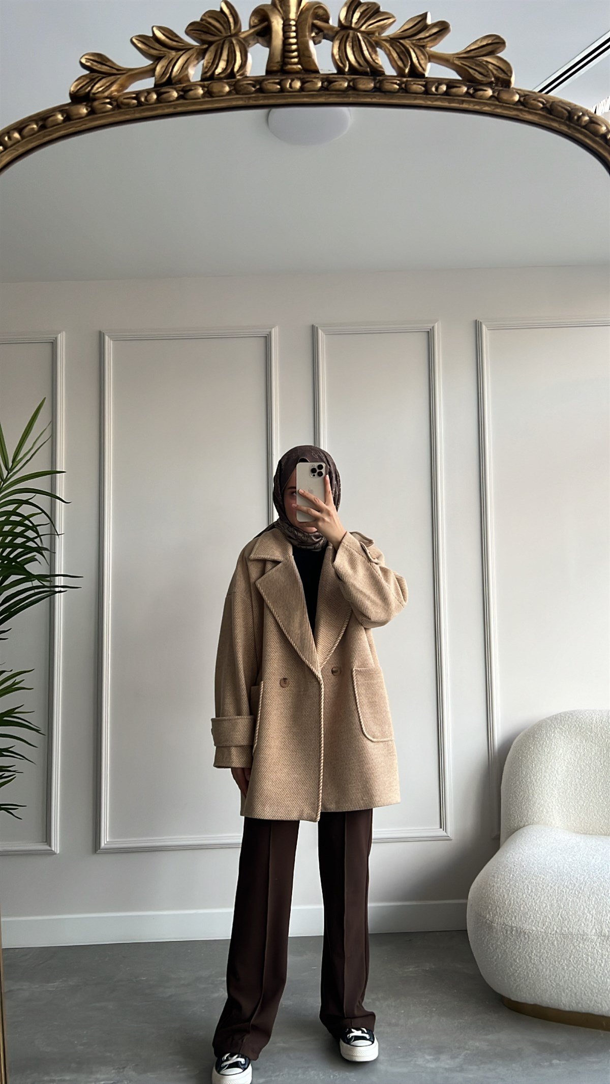 Oversize Kaşe Siyah Kaban