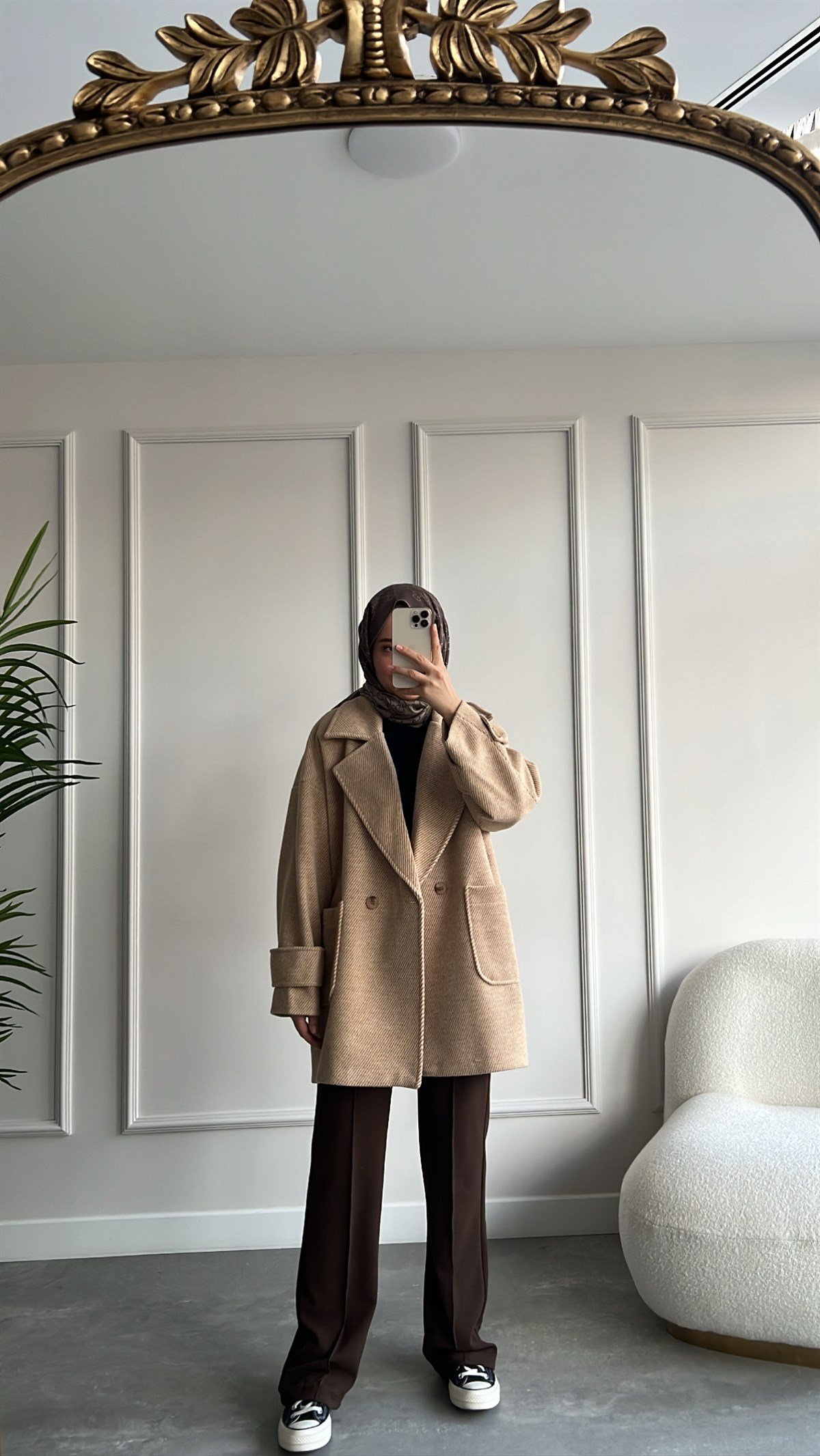 Oversize Kaşe Siyah Kaban