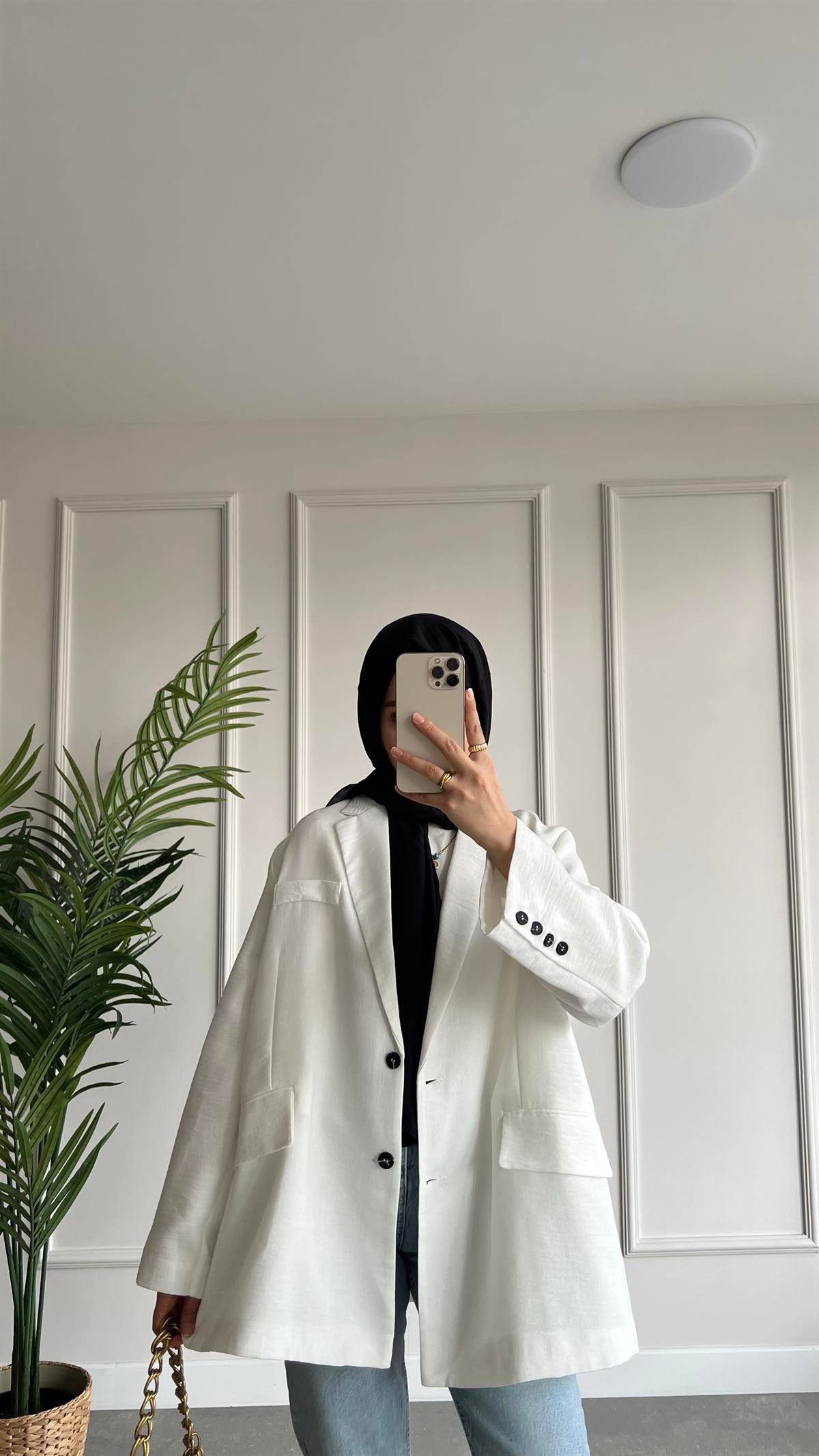 Oversize Keten Ceket 