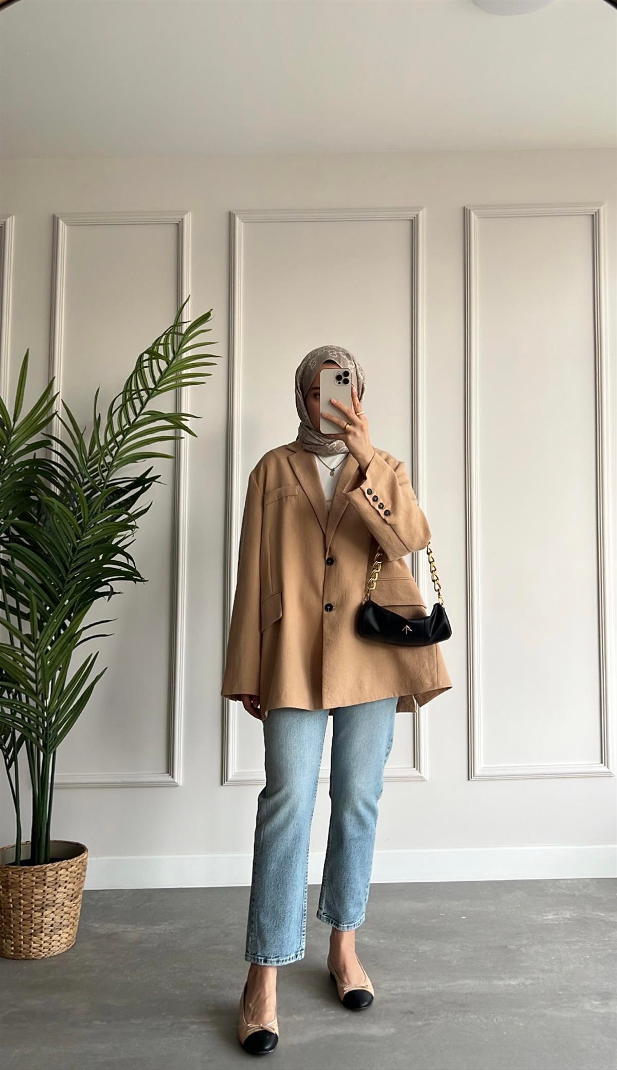 Oversize Keten Ceket 