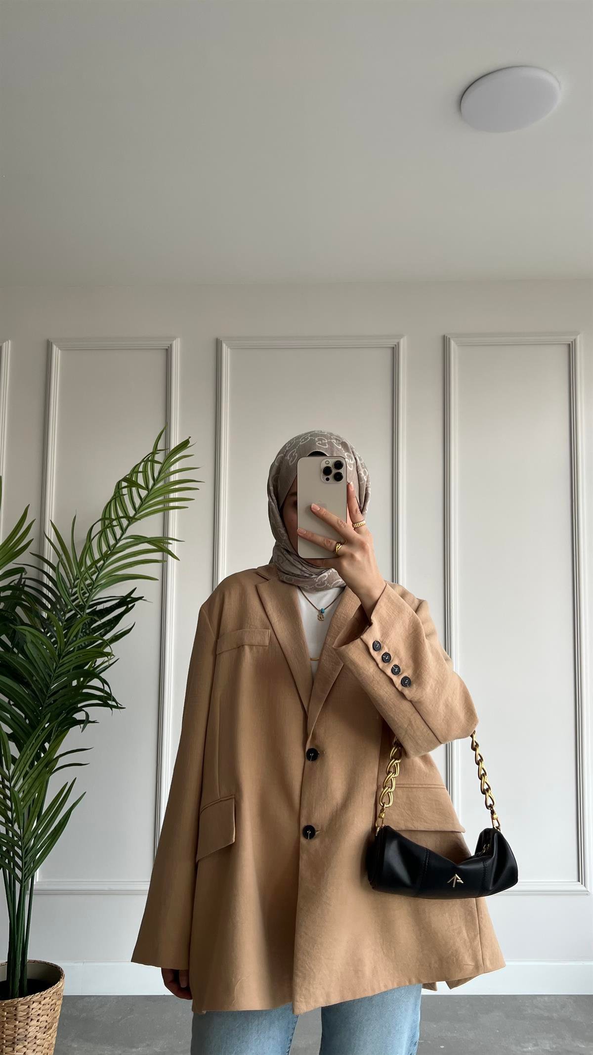 Oversize Keten Ceket 
