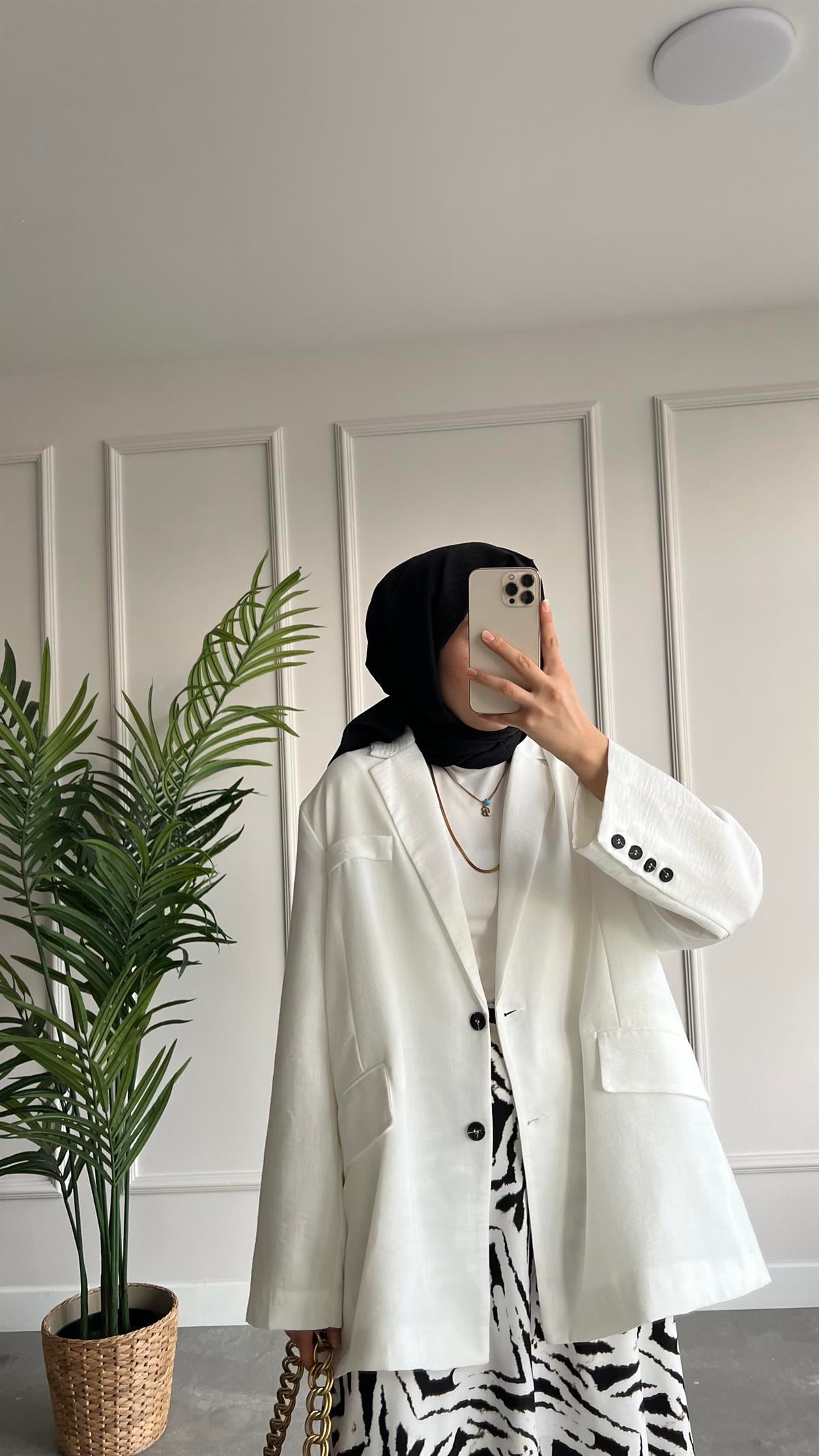 Oversize Keten Ceket 